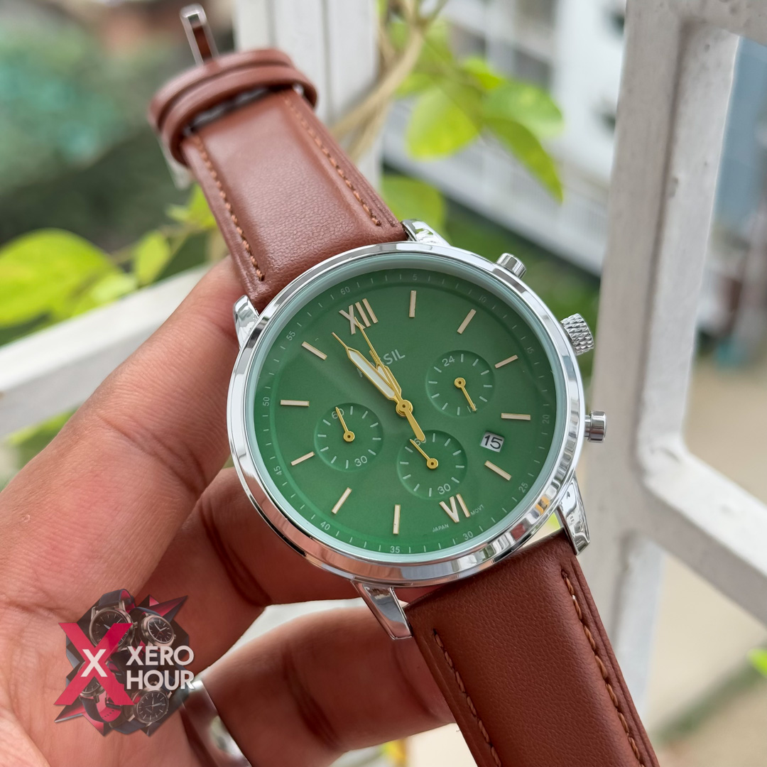 Fossil Chronograph | Brown belt | Green Watch phase_img_1