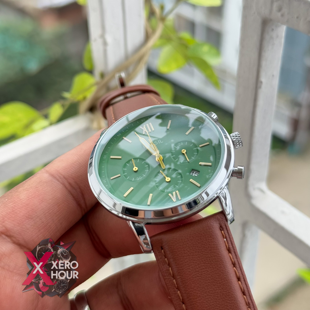 Fossil Chronograph | Brown belt | Green Watch phase_img_2