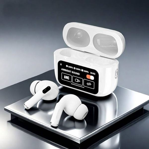 A9 Pro ANC Touch Screen Display Earbuds – White Color