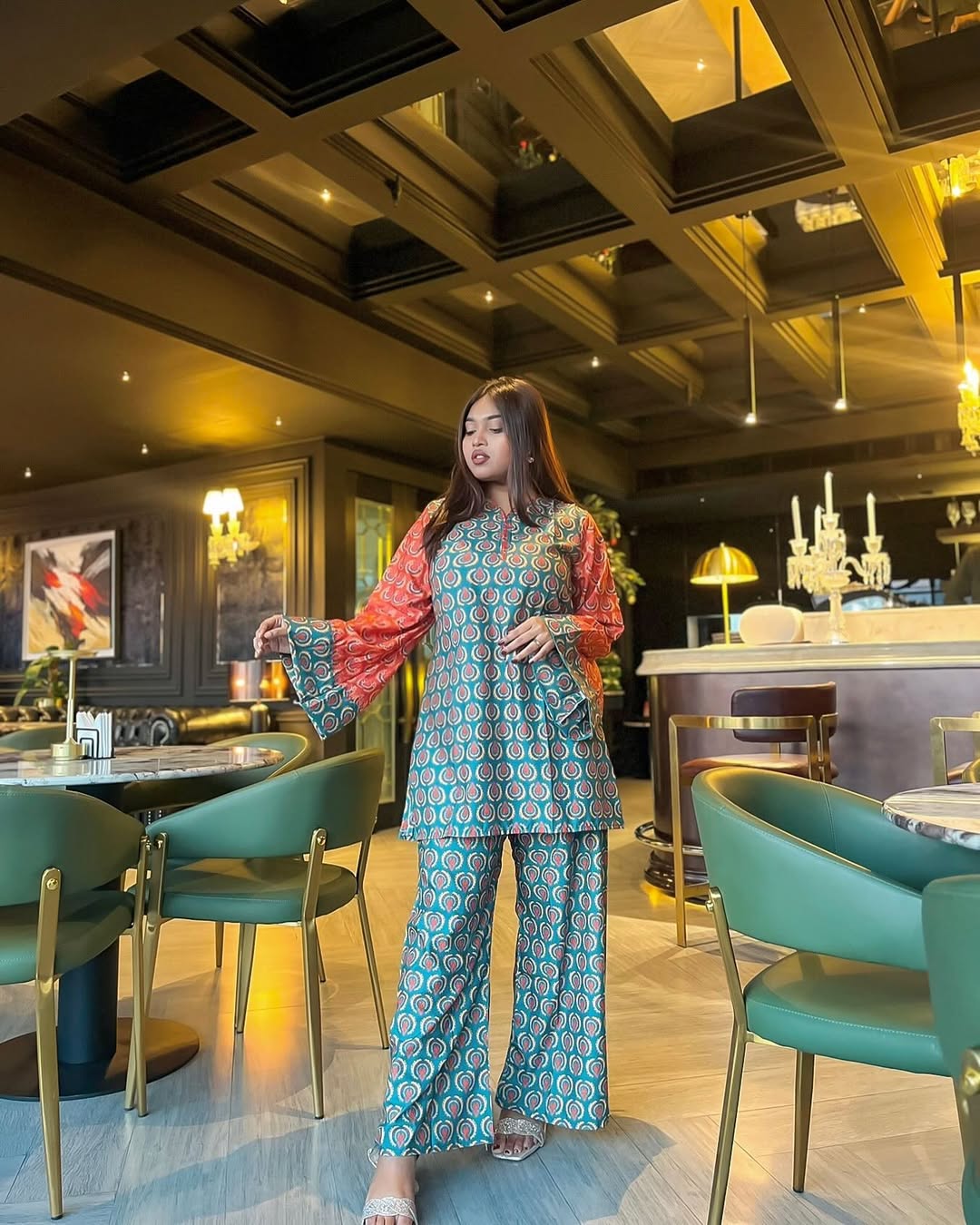 Premium quality synthetix silk digital print co-ord set - Image 1