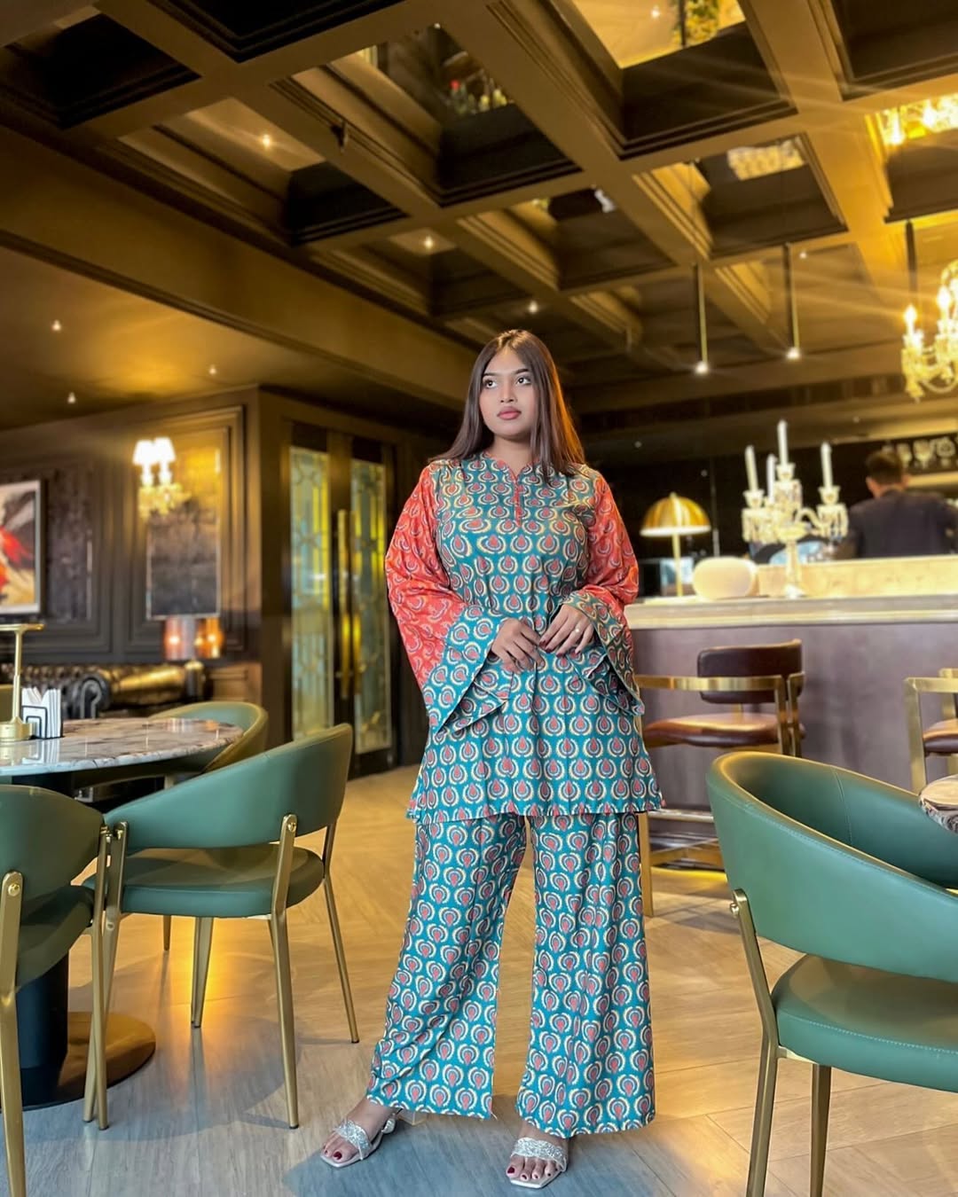 Premium quality synthetix silk digital print co-ord set - Image 5