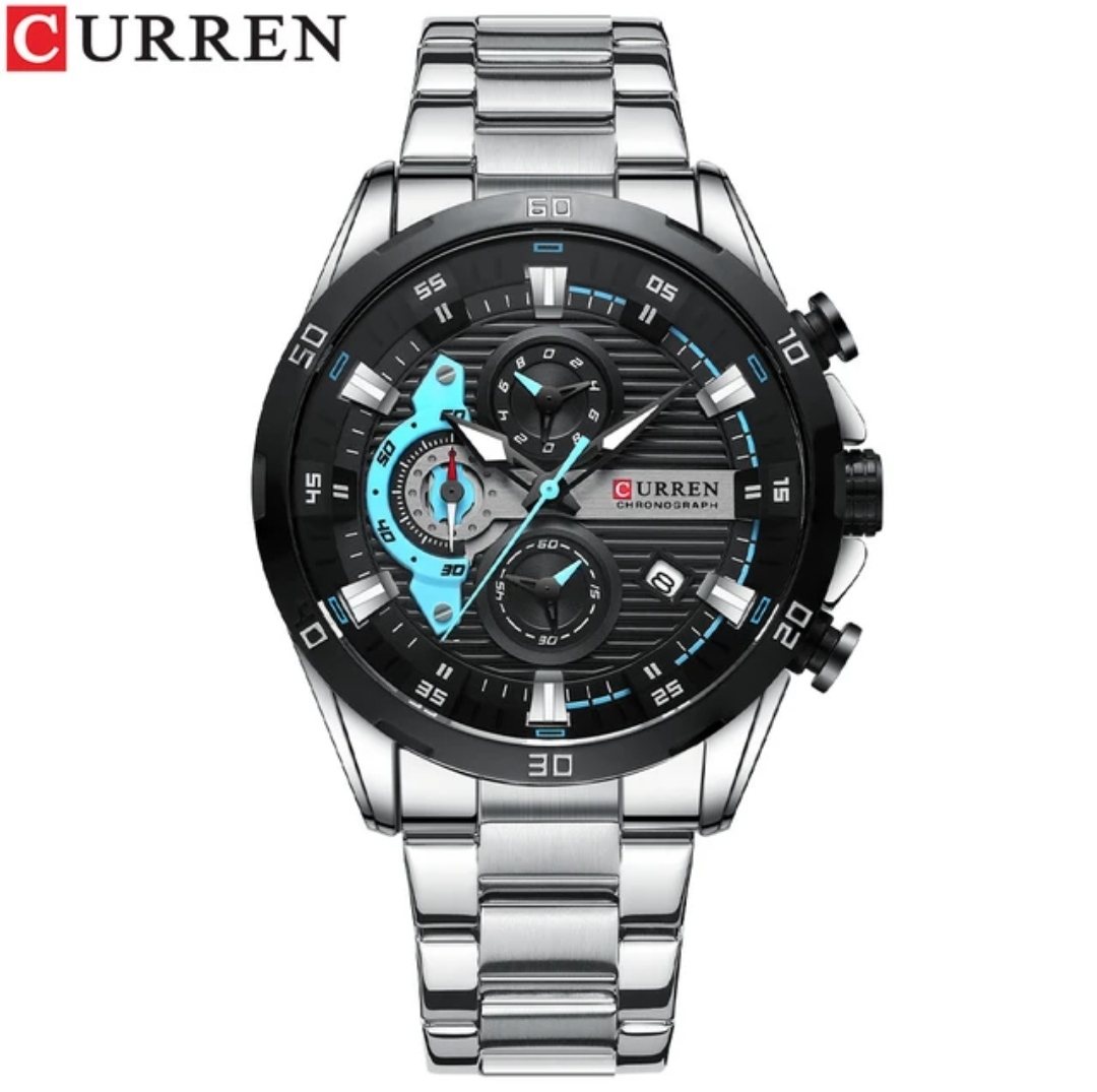 Curren 8402 Gents Chain Watch- Black Dial- Black Bezel- Silver Chain- TF Code CR859CM_img_0