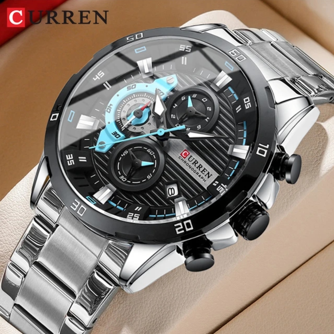 Curren 8402 Gents Chain Watch- Black Dial- Black Bezel- Silver Chain- TF Code CR859CM_img_3