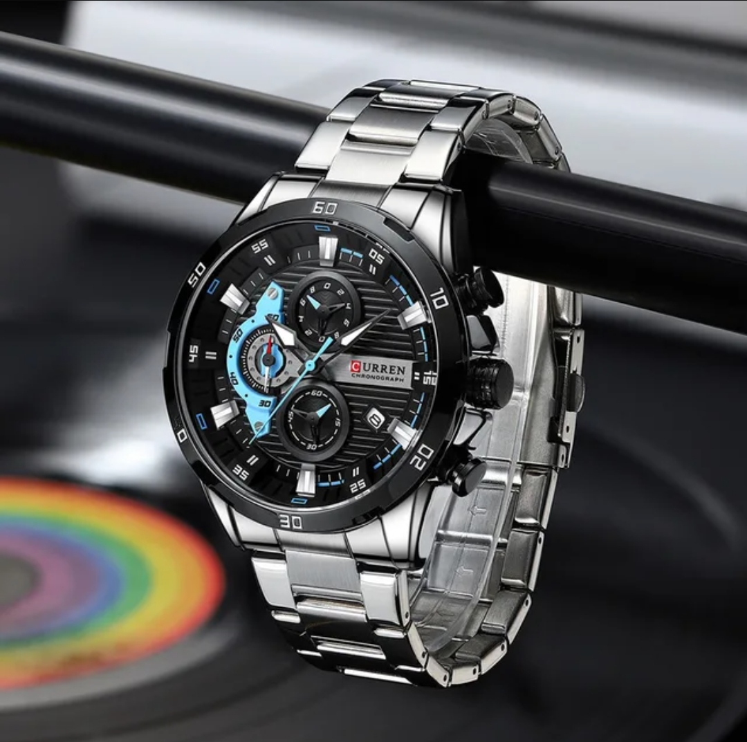 Curren 8402 Gents Chain Watch- Black Dial- Black Bezel- Silver Chain- TF Code CR859CM_img_4