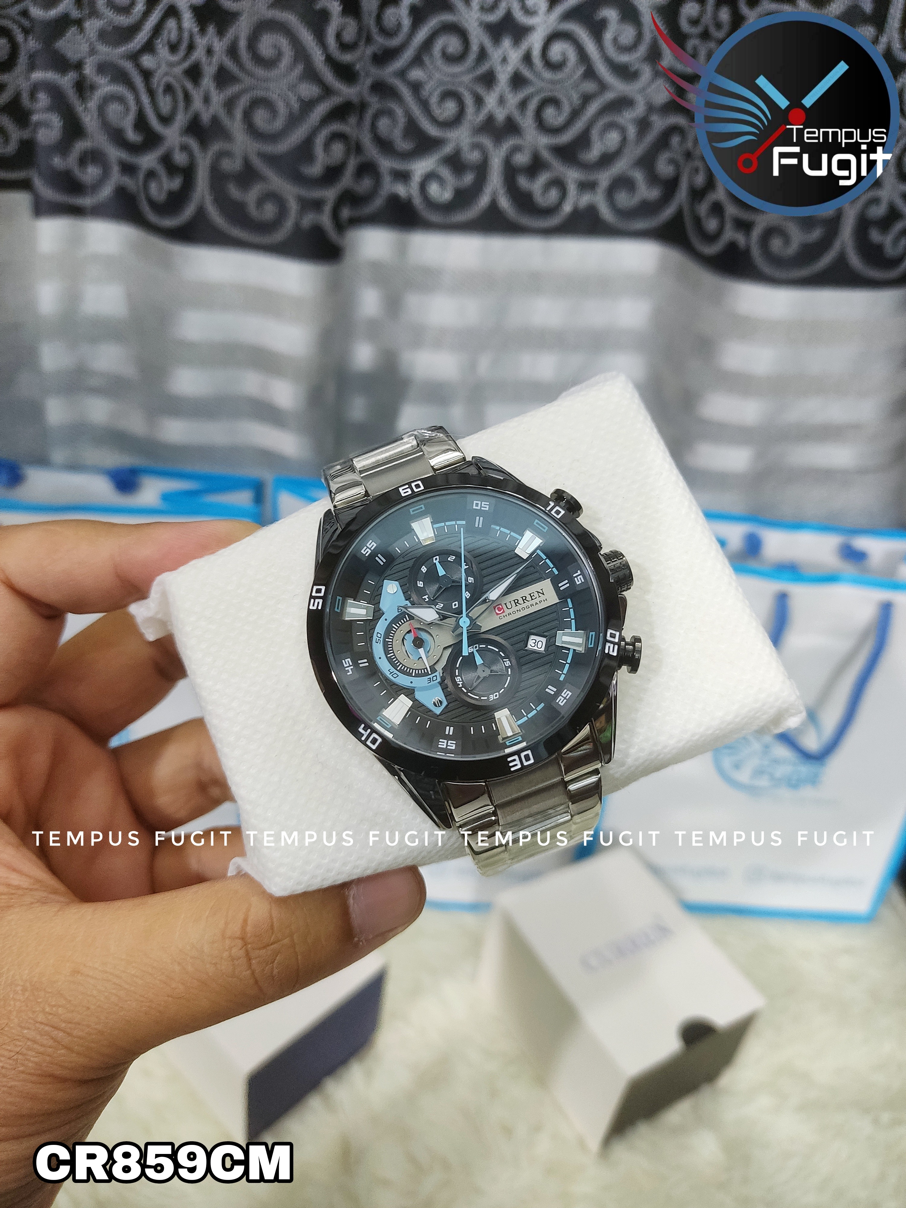 Curren 8402 Gents Chain Watch- Black Dial- Black Bezel- Silver Chain- TF Code CR859CM_img_5