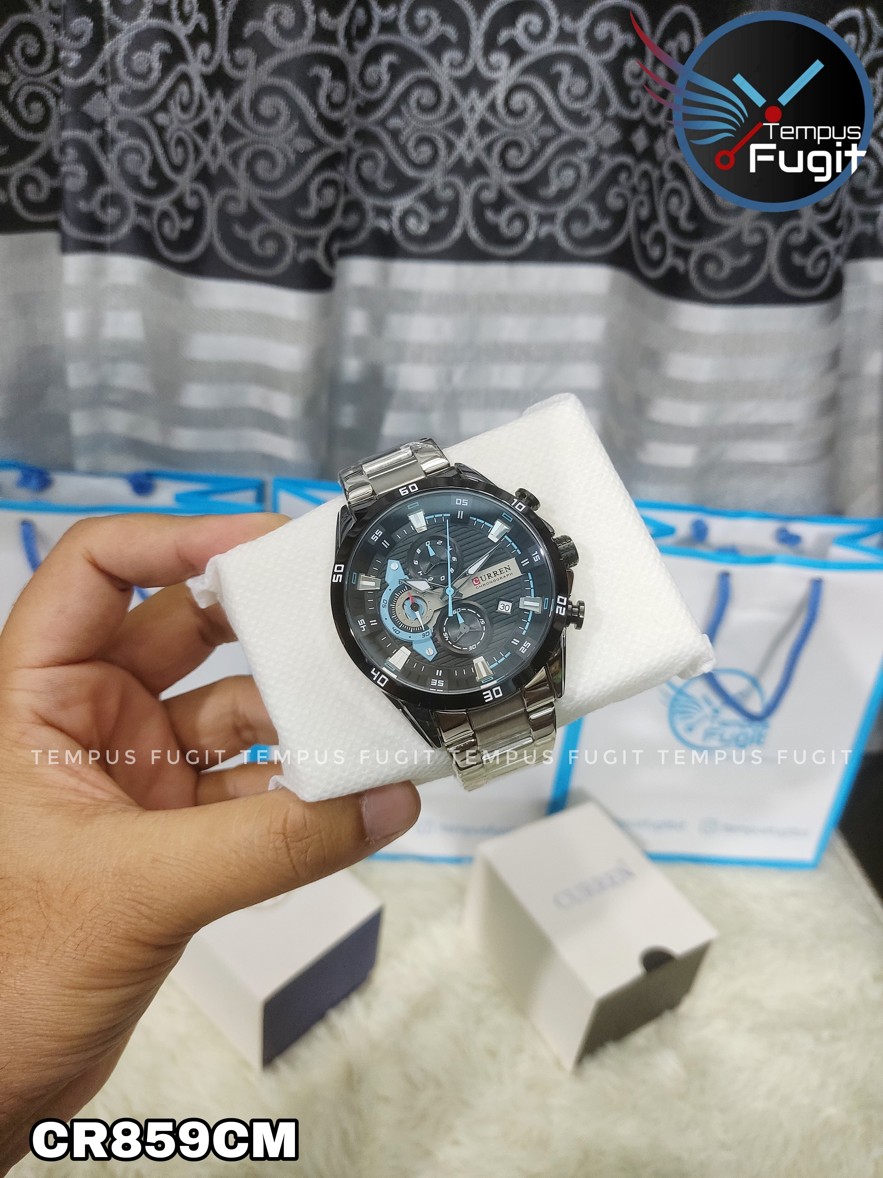 Curren 8402 Gents Chain Watch- Black Dial- Black Bezel- Silver Chain- TF Code CR859CM_img_6