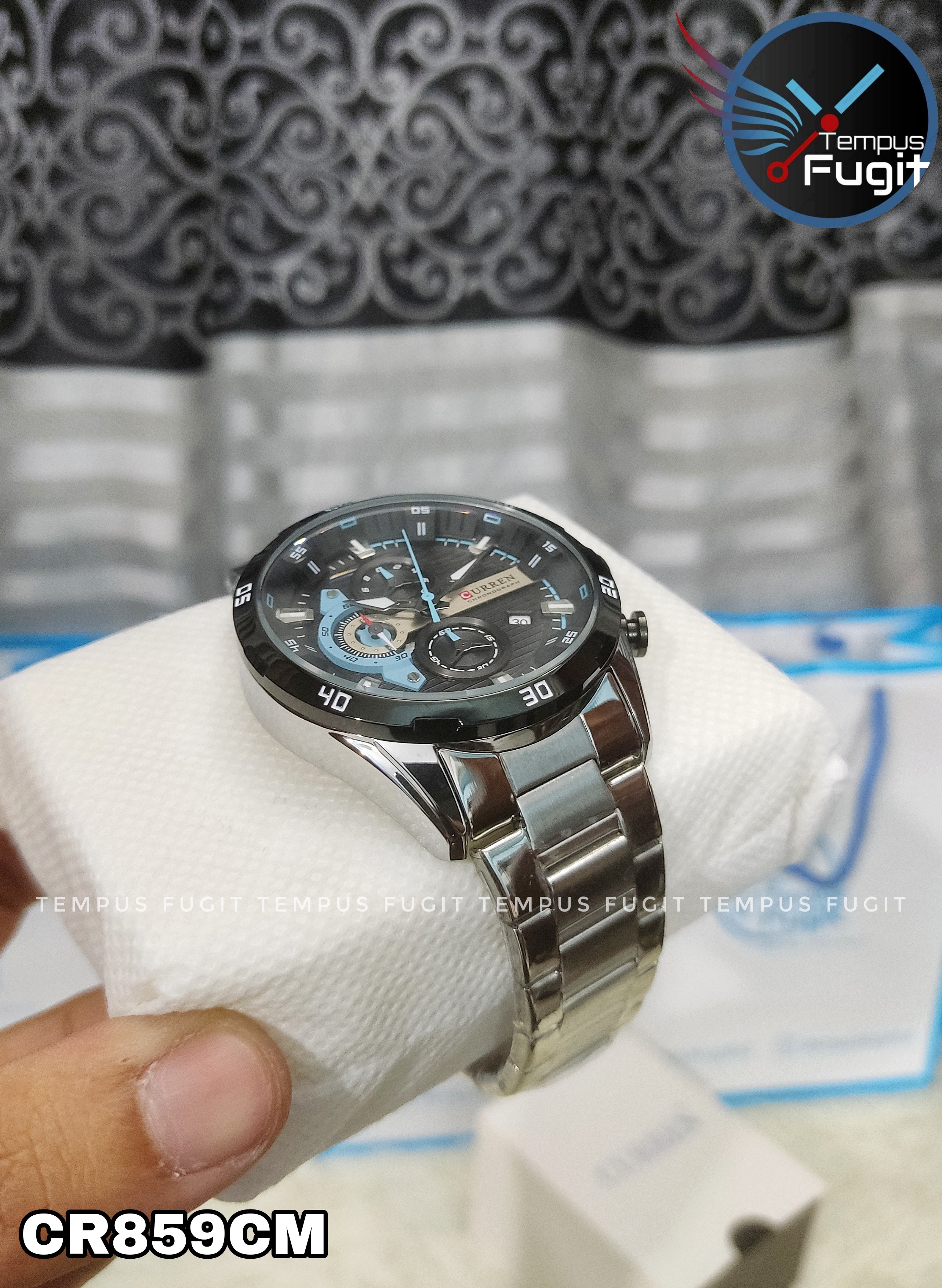 Curren 8402 Gents Chain Watch- Black Dial- Black Bezel- Silver Chain- TF Code CR859CM_img_7