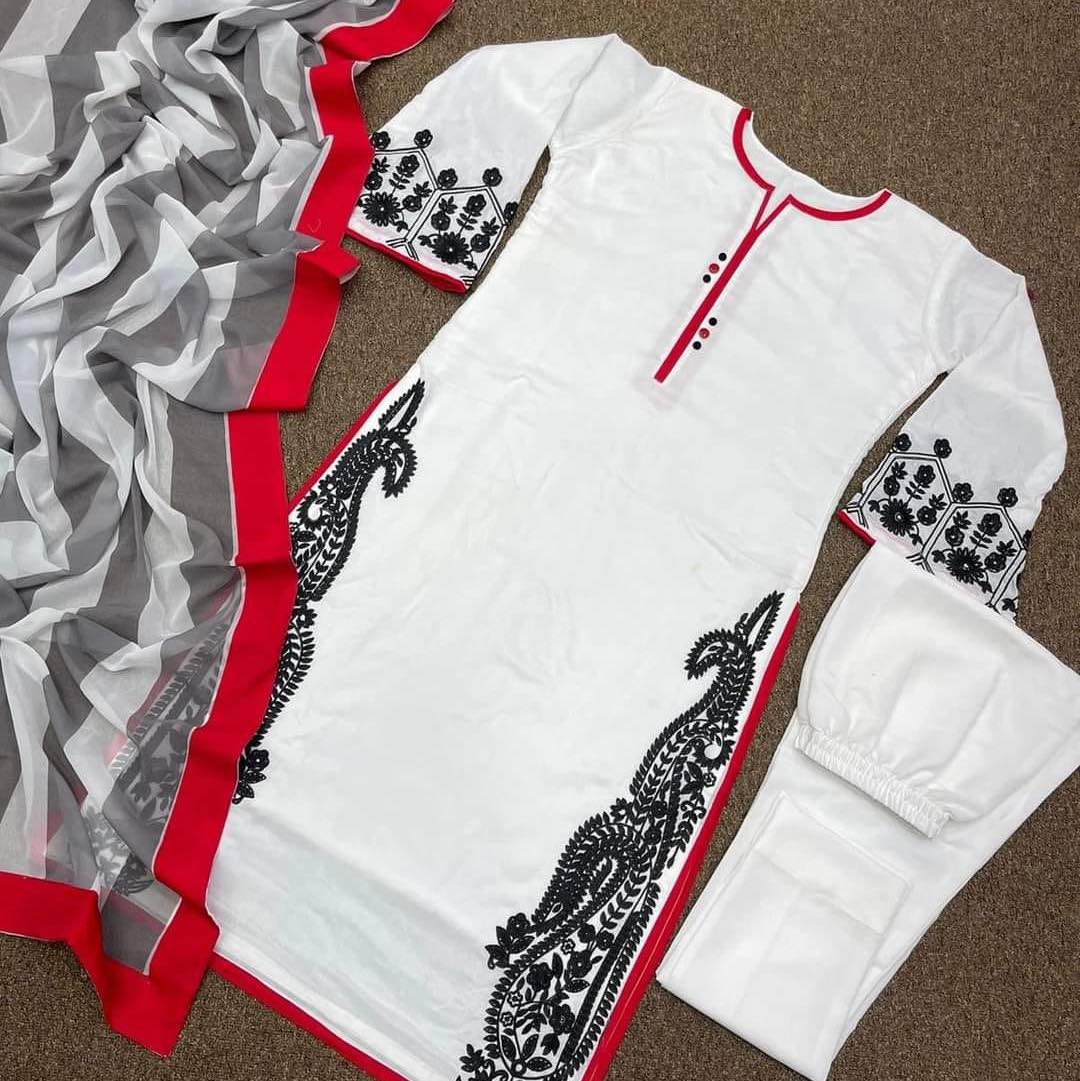 Cotton Embroidery Readymade Kurtis Salwar Kameez For Women - Image 1