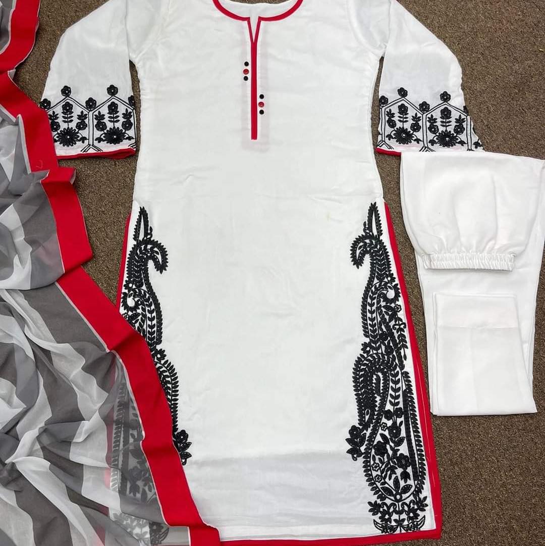 Cotton Embroidery Readymade Kurtis Salwar Kameez For Women - Image 3