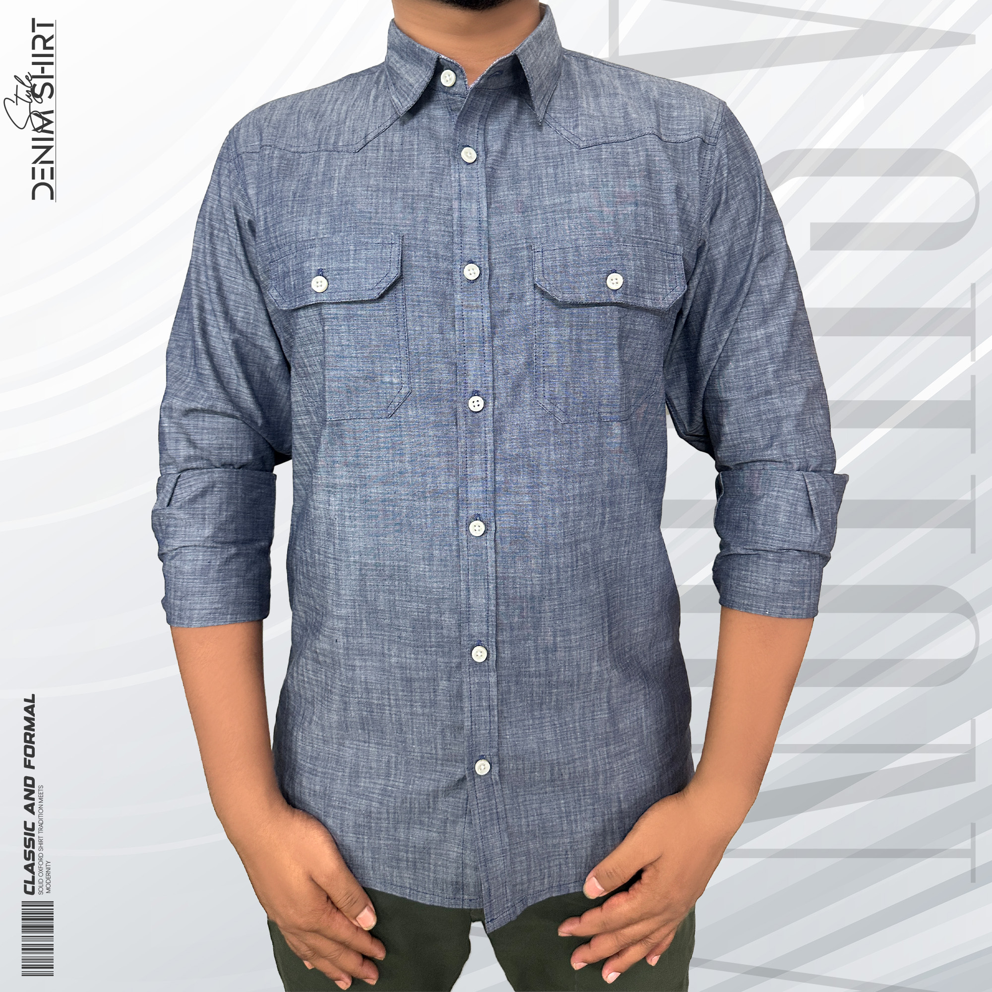 Premium Ash Blue Denim-Style Shirt