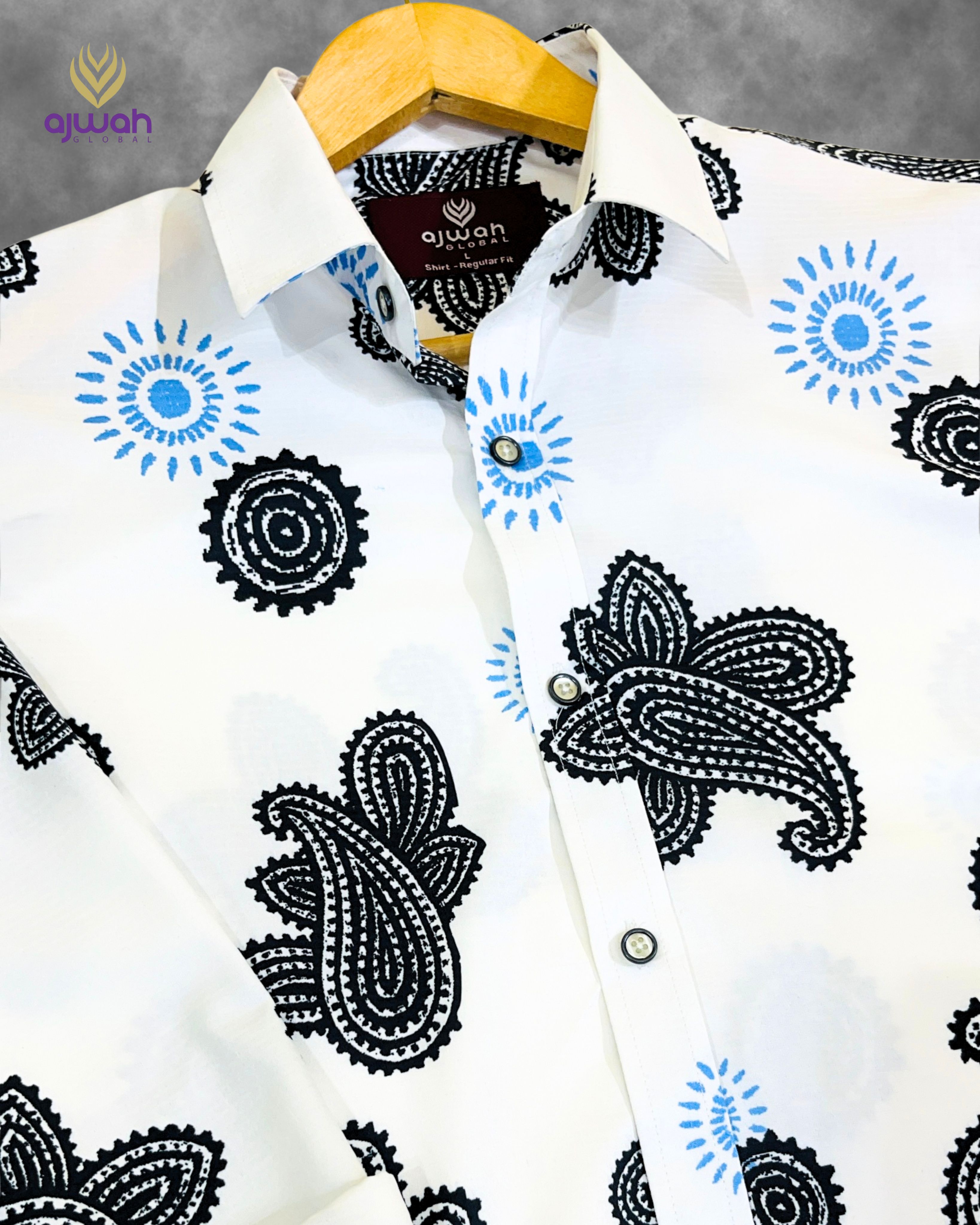 White & Blue Paisley Print Casual Shirt