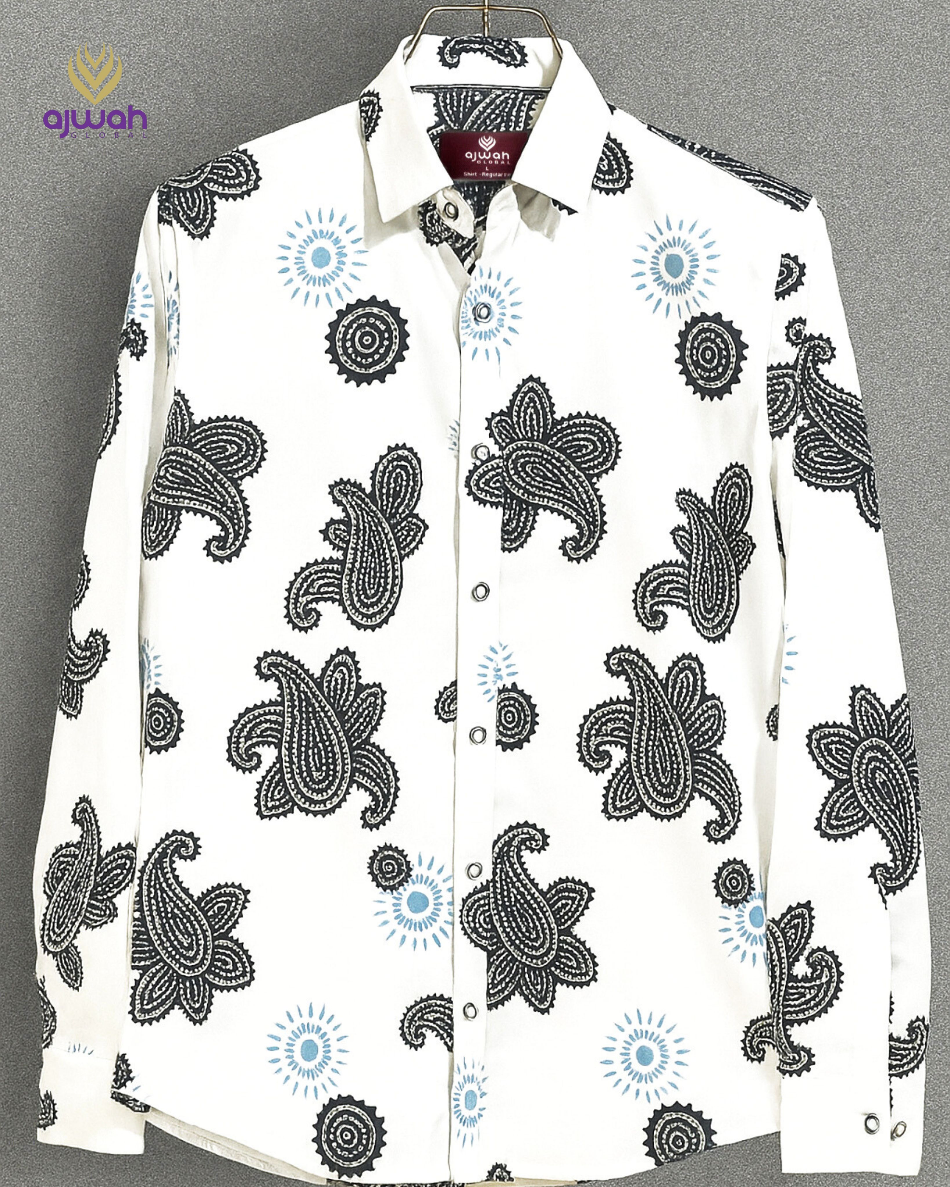 White & Blue Paisley Print Casual Shirt_img_1
