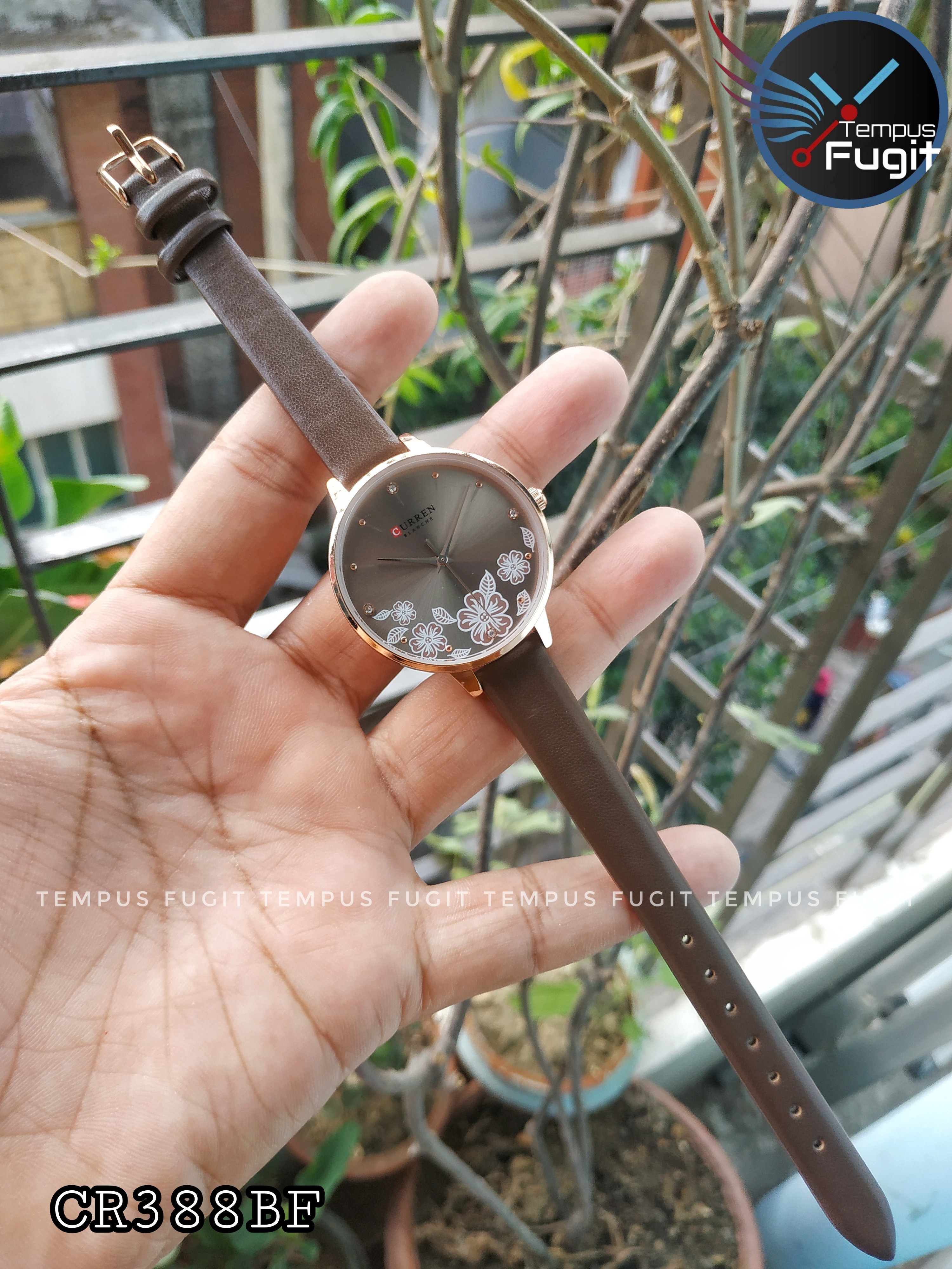 Curren 9068 Ladies Belt Watch- Floral Brown Dial- Rose Golden Bezel- Brown Belt- TF Code CR388BF_img_4