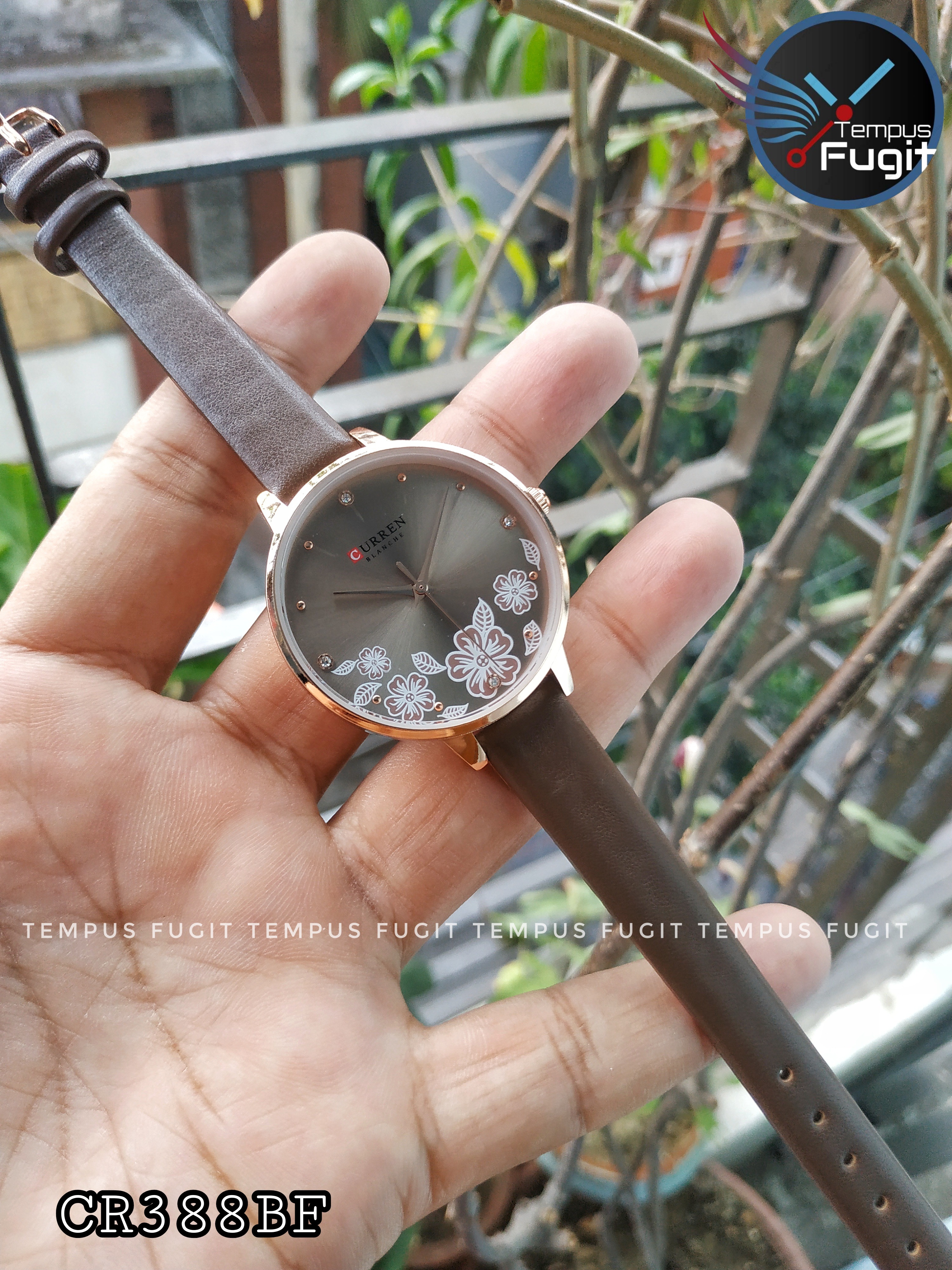 Curren 9068 Ladies Belt Watch- Floral Brown Dial- Rose Golden Bezel- Brown Belt- TF Code CR388BF_img_5