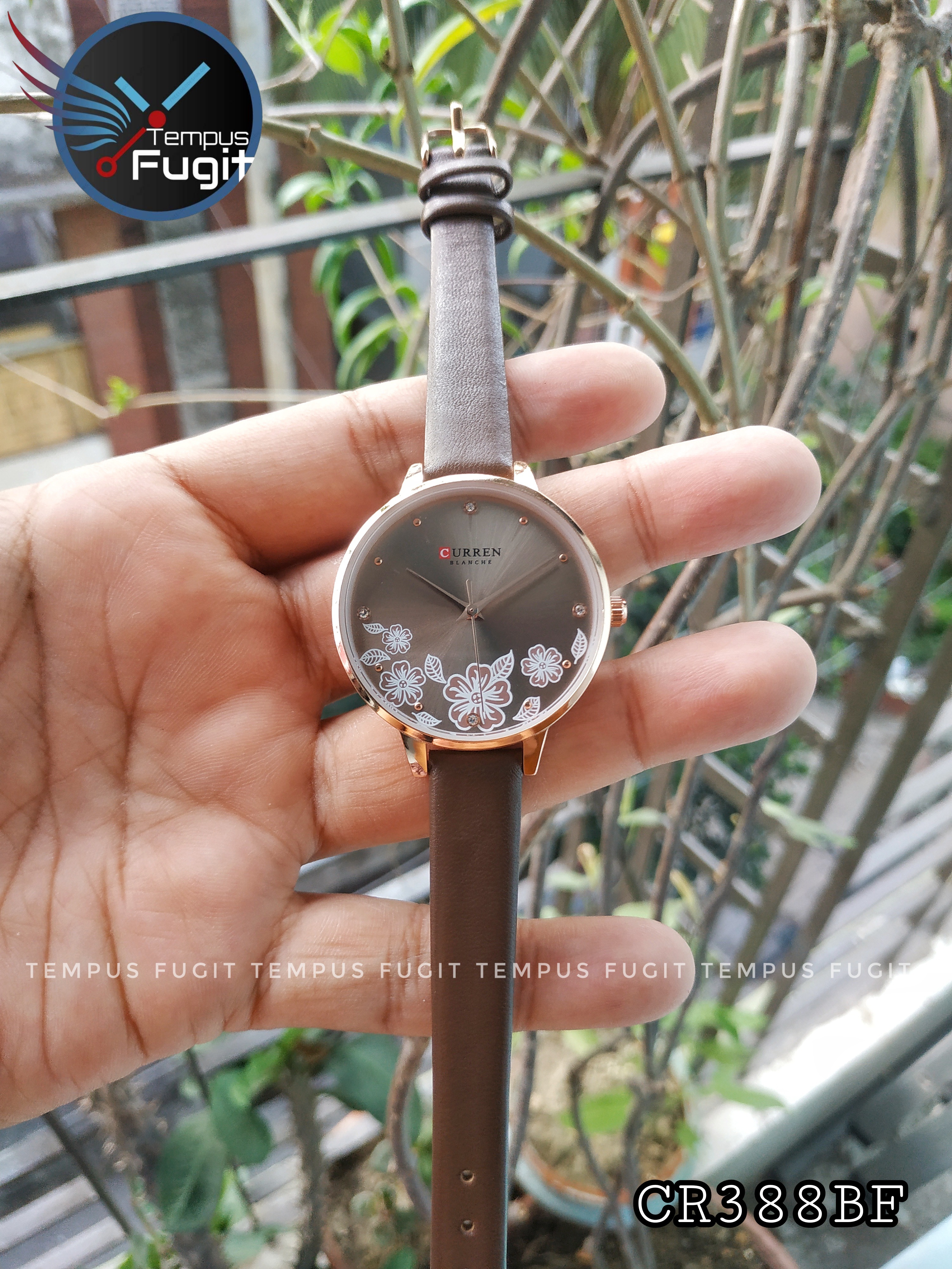 Curren 9068 Ladies Belt Watch- Floral Brown Dial- Rose Golden Bezel- Brown Belt- TF Code CR388BF_img_7