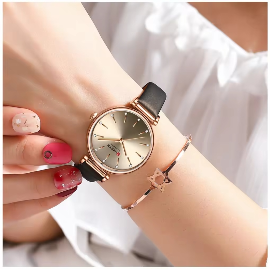 Curren 9081 Ladies Belt Watch- Brownish Rose Golden Dial- Rose Golden Bezel- Brown Belt- TF Code CR647BF_img_1
