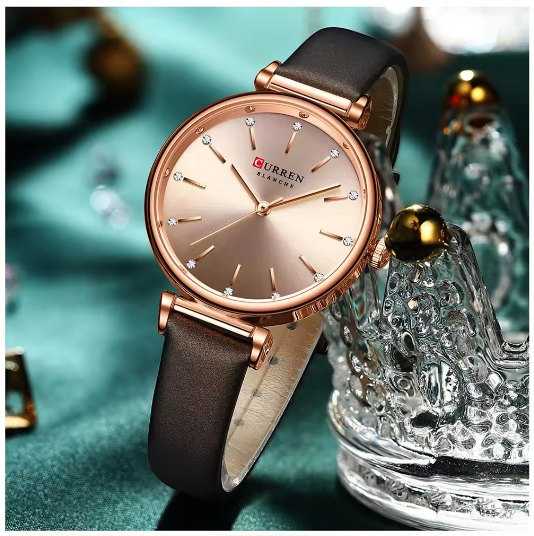Curren 9081 Ladies Belt Watch- Brownish Rose Golden Dial- Rose Golden Bezel- Brown Belt- TF Code CR647BF_img_2
