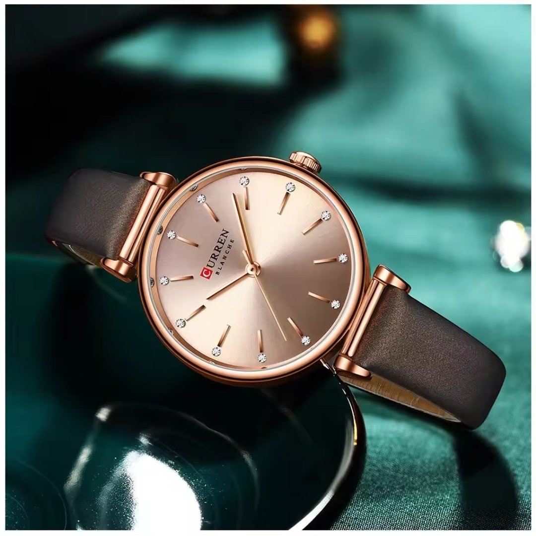 Curren 9081 Ladies Belt Watch- Brownish Rose Golden Dial- Rose Golden Bezel- Brown Belt- TF Code CR647BF_img_3