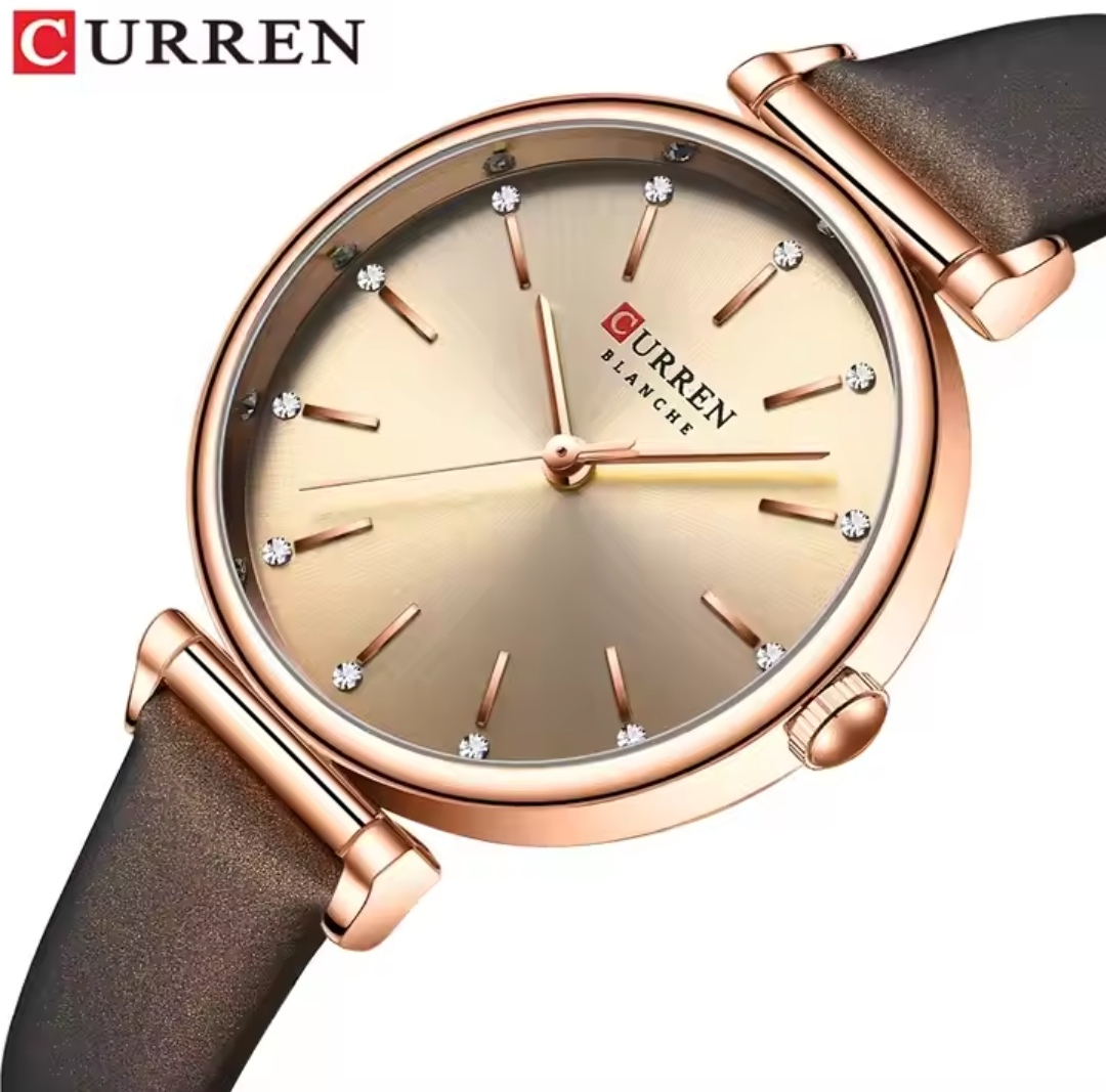 Curren 9081 Ladies Belt Watch- Brownish Rose Golden Dial- Rose Golden Bezel- Brown Belt- TF Code CR647BF_img_4