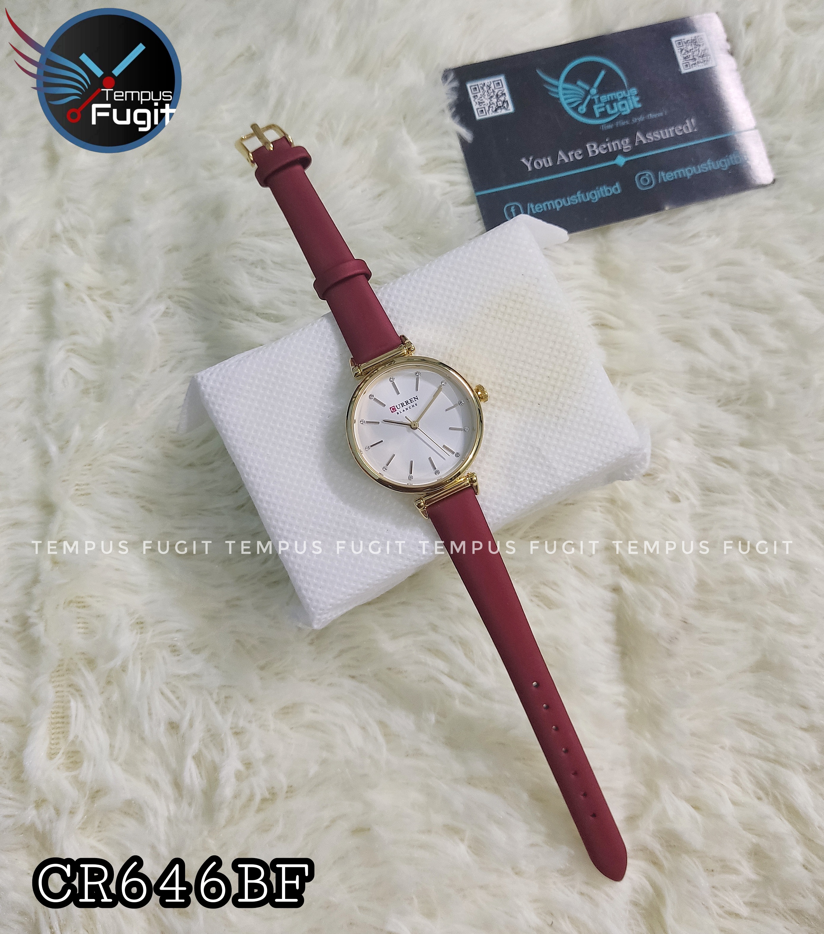 Curren 9081 Ladies Belt Watch- White Dial- Golden Bezel- Maroon Belt- TF Code CR646BF_img_4