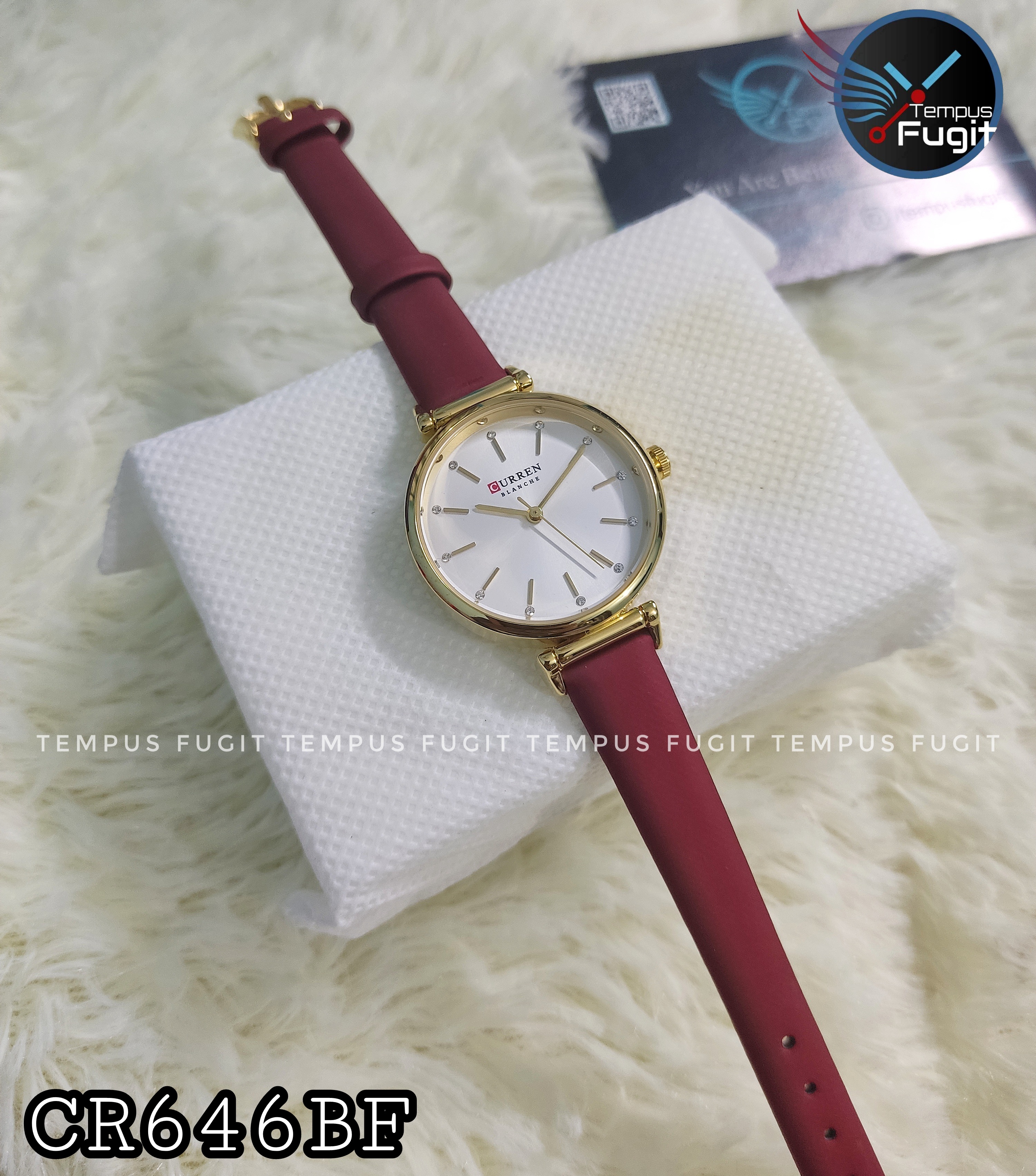Curren 9081 Ladies Belt Watch- White Dial- Golden Bezel- Maroon Belt- TF Code CR646BF_img_5
