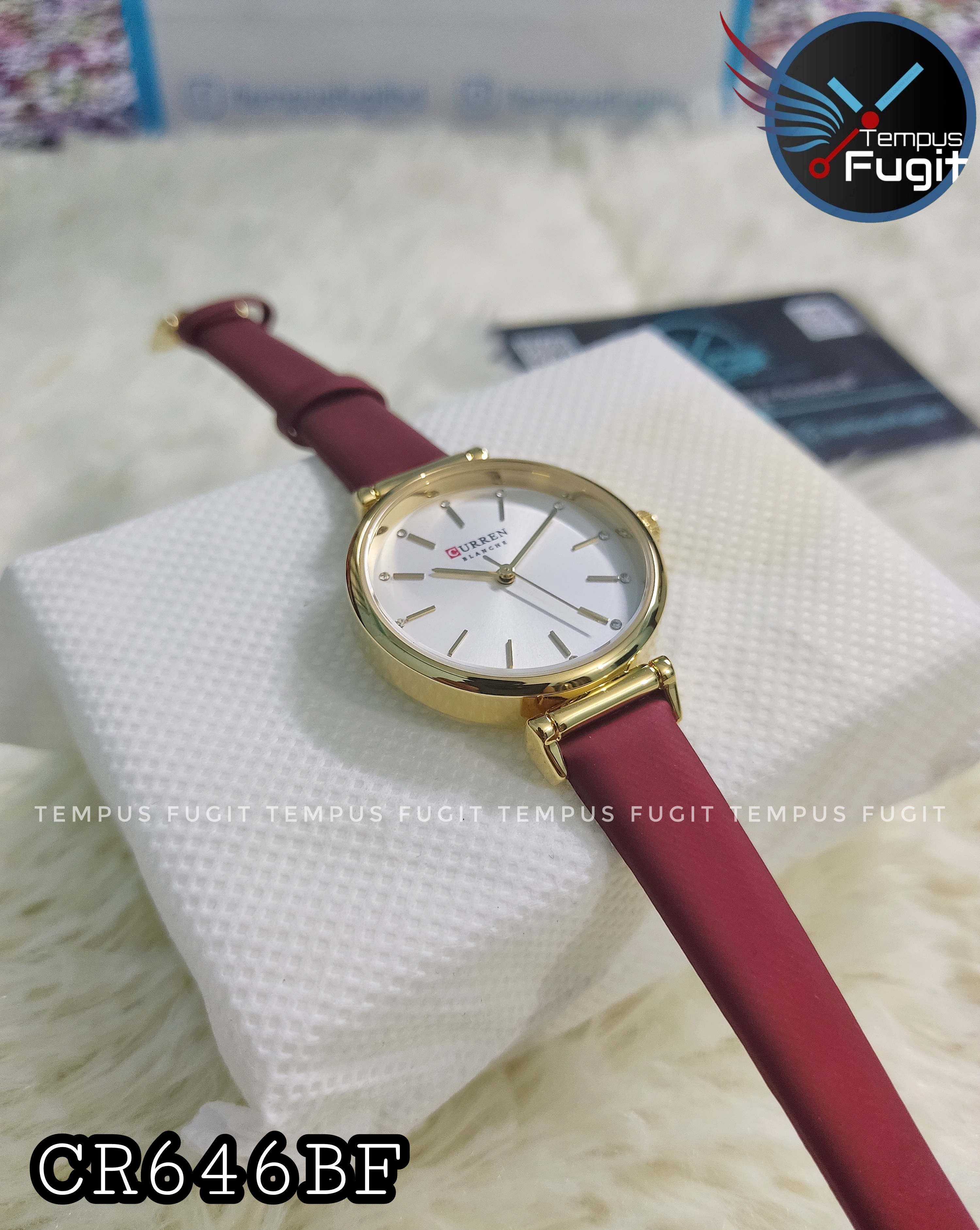 Curren 9081 Ladies Belt Watch- White Dial- Golden Bezel- Maroon Belt- TF Code CR646BF_img_6