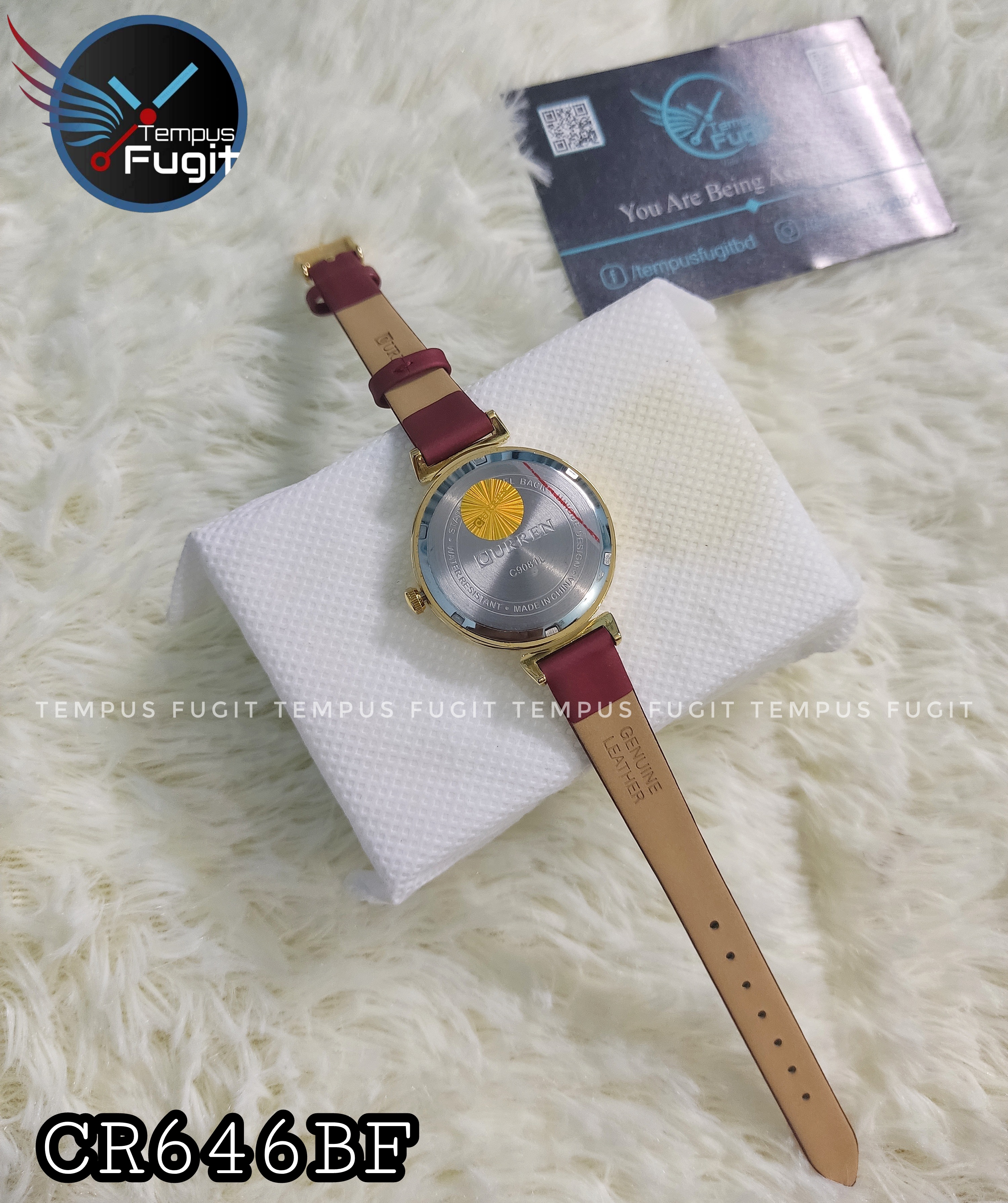 Curren 9081 Ladies Belt Watch- White Dial- Golden Bezel- Maroon Belt- TF Code CR646BF_img_7