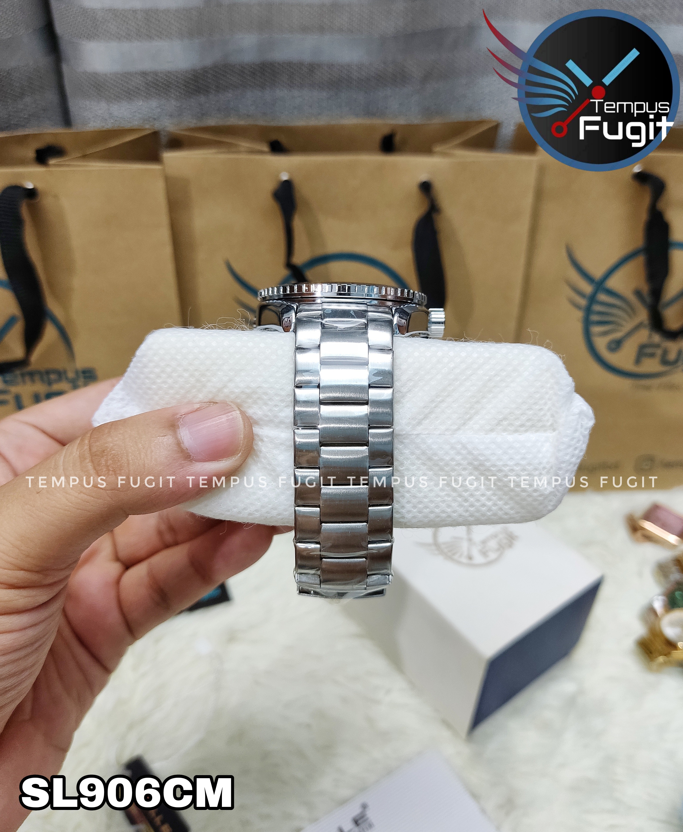 SNILLE 3010G Gents Chain Watch- Black Dial- Black+Orange Bezel- Silver Chain- TF Code SL906CM_img_4