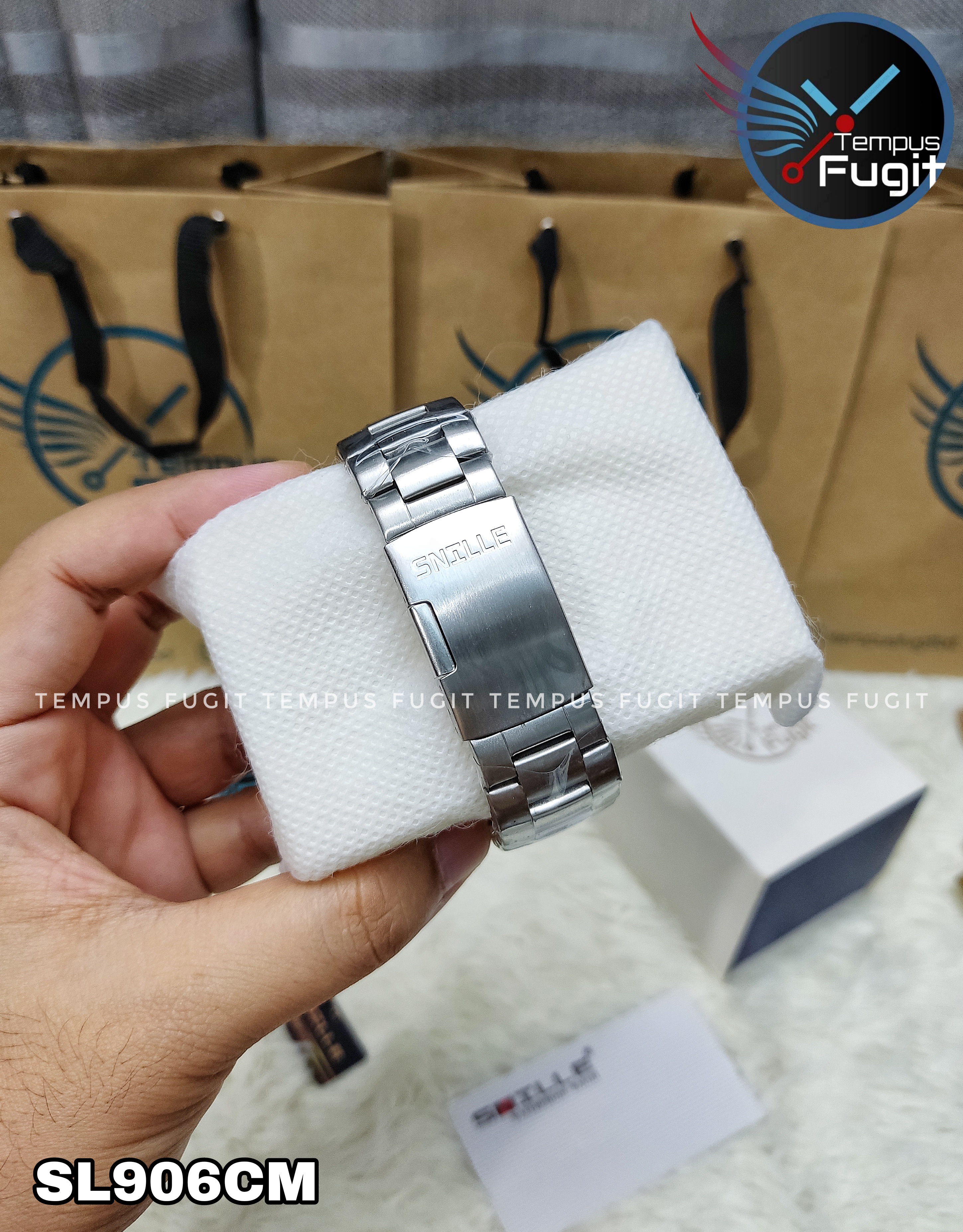 SNILLE 3010G Gents Chain Watch- Black Dial- Black+Orange Bezel- Silver Chain- TF Code SL906CM_img_5