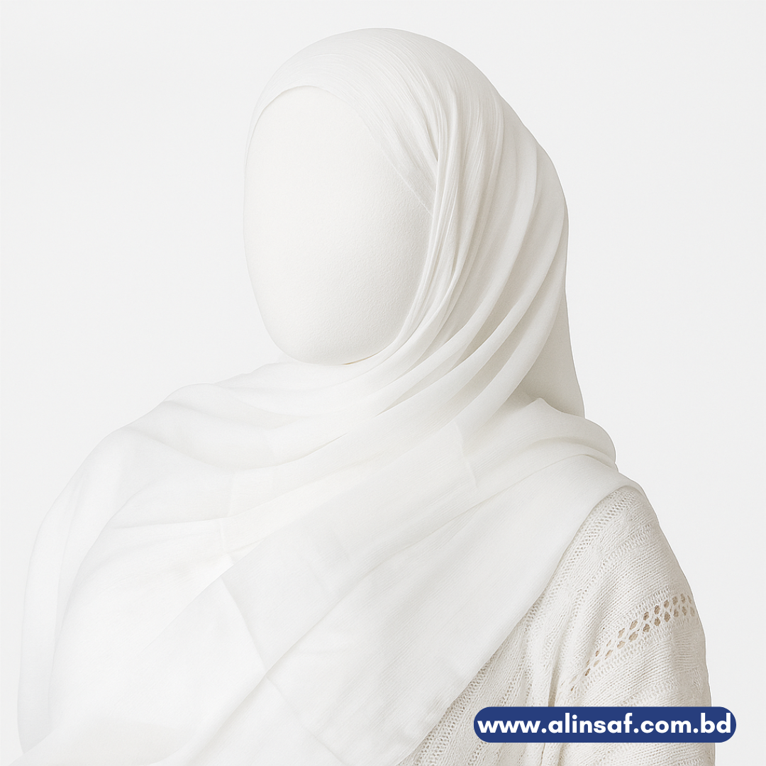 সাদা মুনা সিল্ক  ওড়না হিজাব - WHITE MUNA SILK ORNA HIJAB