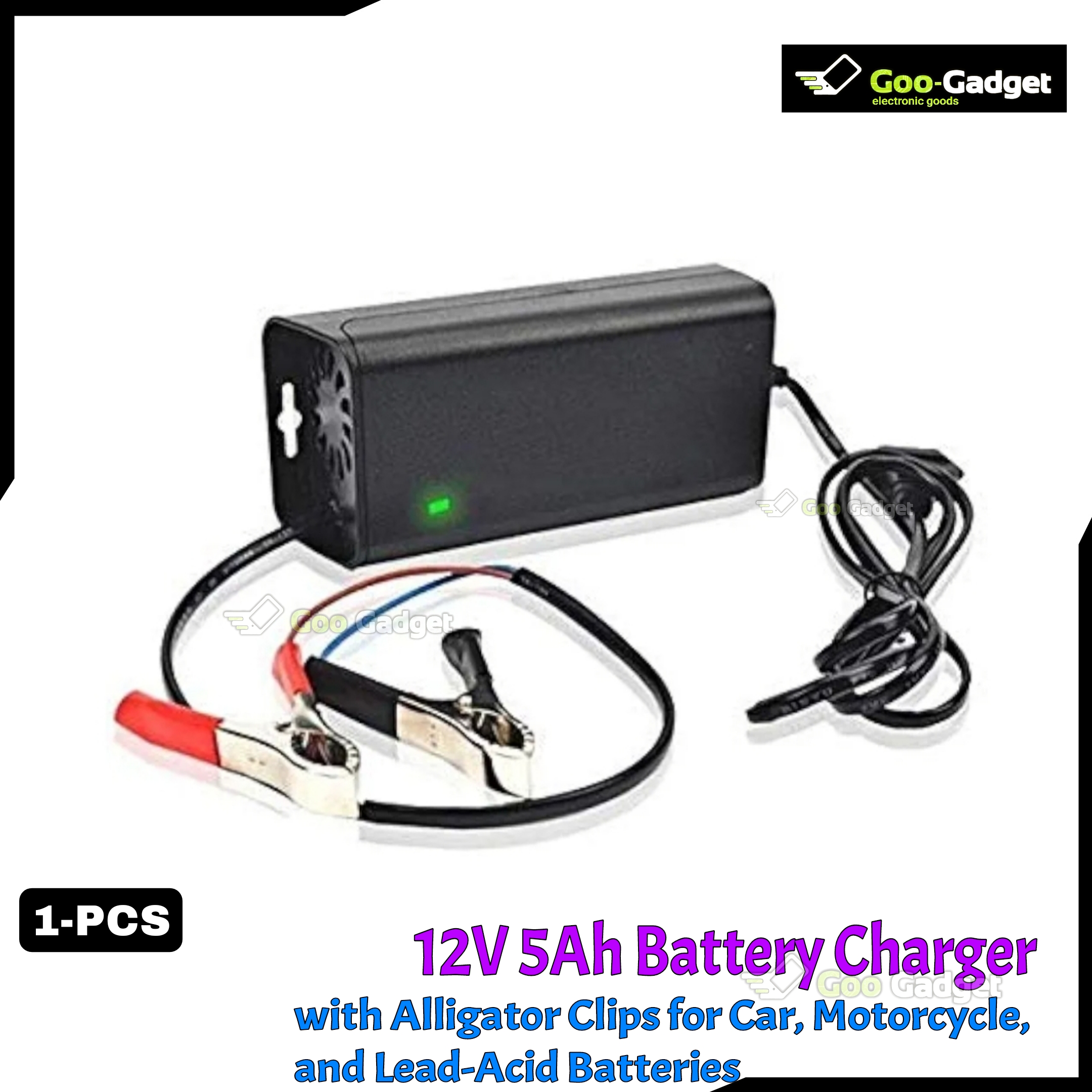 Portable 12V 5A Smart Battery Charger with Alligator Clips_img_1