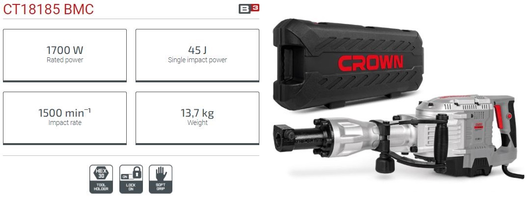 CROWN CT18185 Professional Demolition breaker, 1700W, 45J, HEX-30; CT18185_img_3