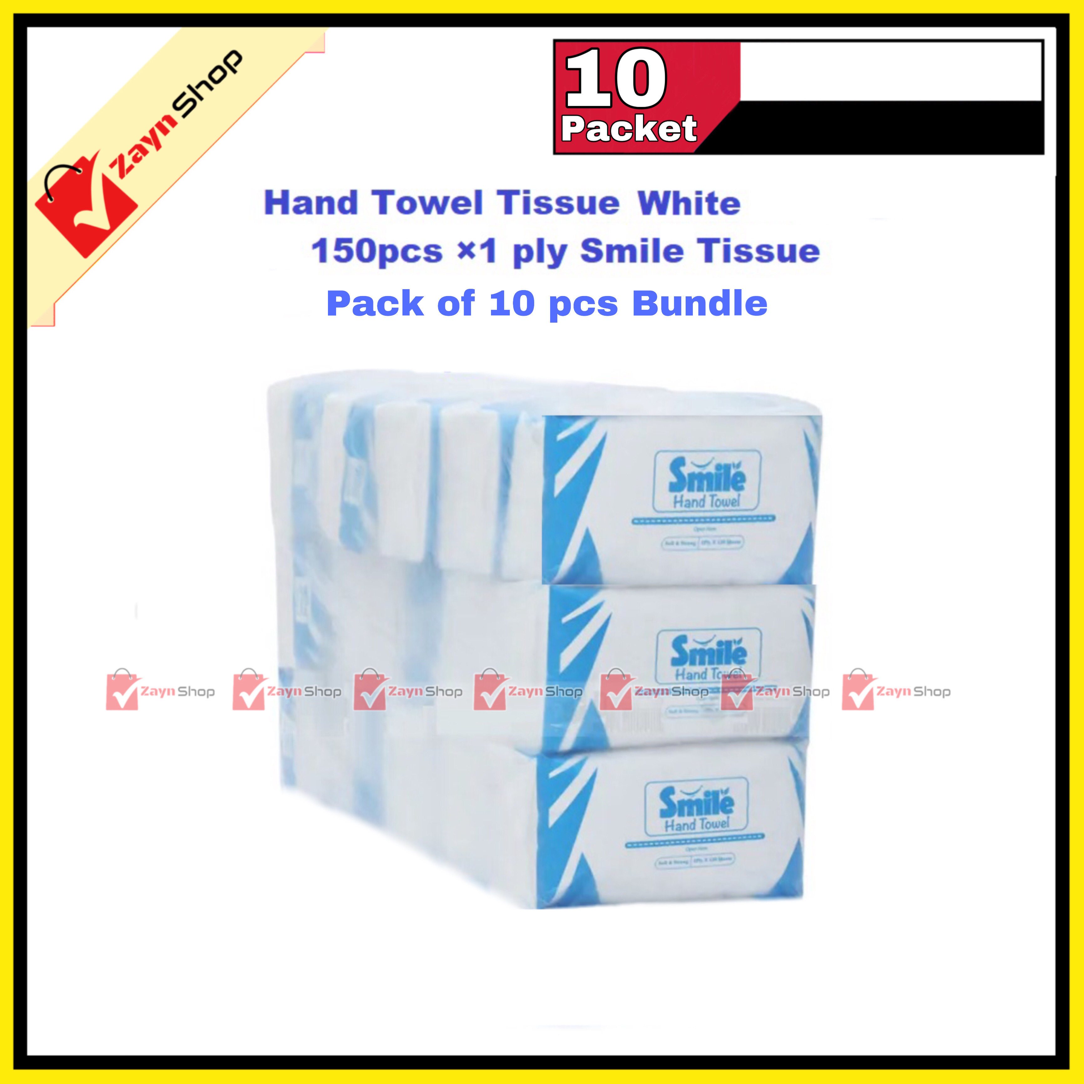 Smile Hand Towel Tissue - White-150pcs ×1 ply Tissue pack of 10 packet_img_0