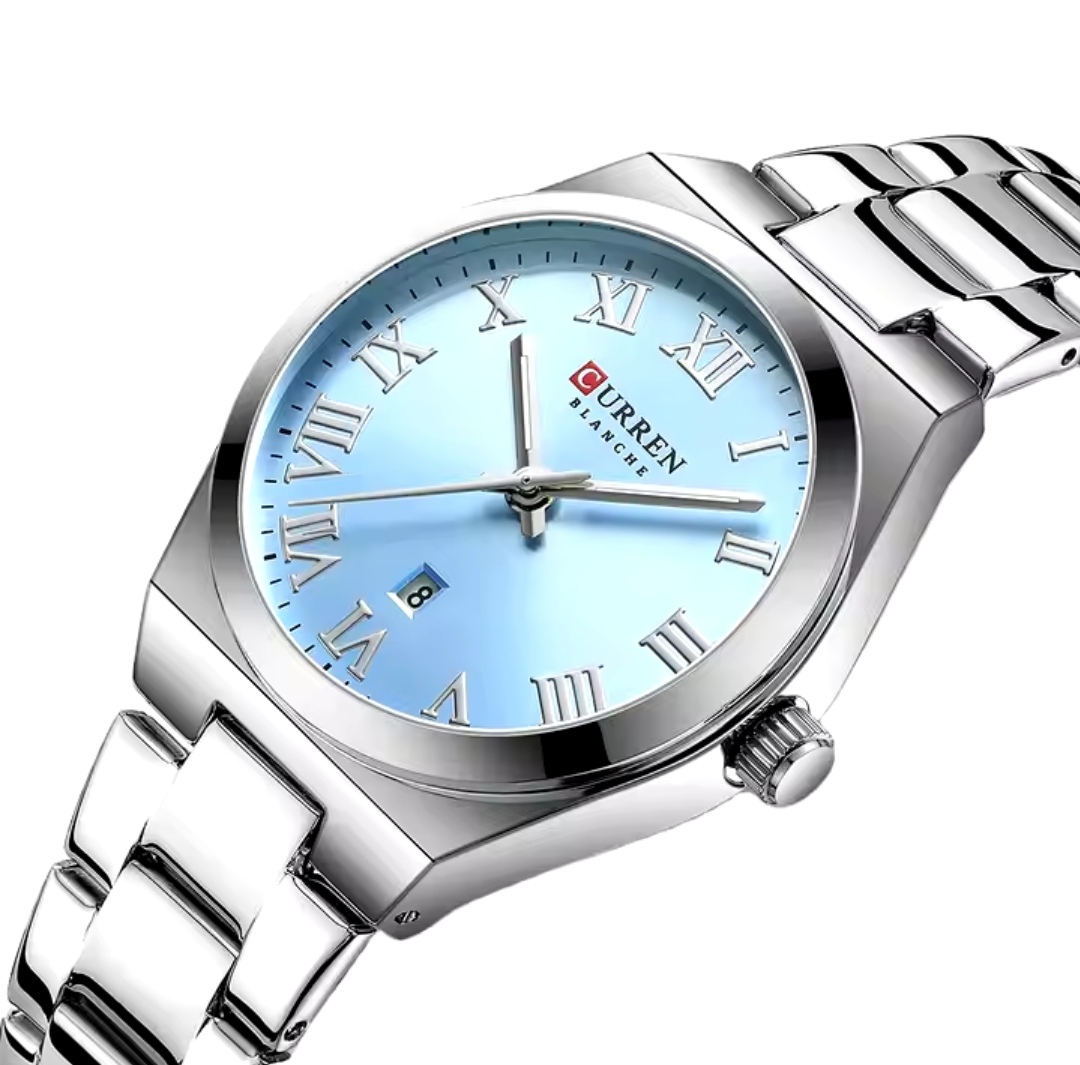 Curren 9095 Ladies Chain Watch- Seablue Dial- Silver Bezel- Silver Chain- TF Code CR900CF_img_1