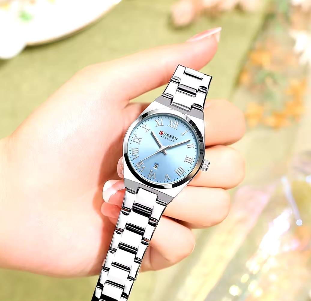 Curren 9095 Ladies Chain Watch- Seablue Dial- Silver Bezel- Silver Chain- TF Code CR900CF_img_2