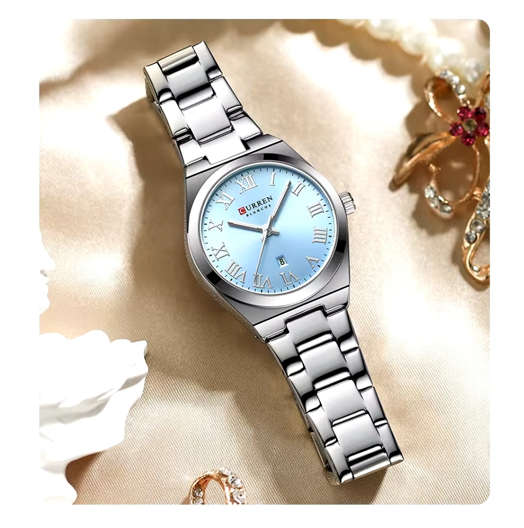 Curren 9095 Ladies Chain Watch- Seablue Dial- Silver Bezel- Silver Chain- TF Code CR900CF_img_3