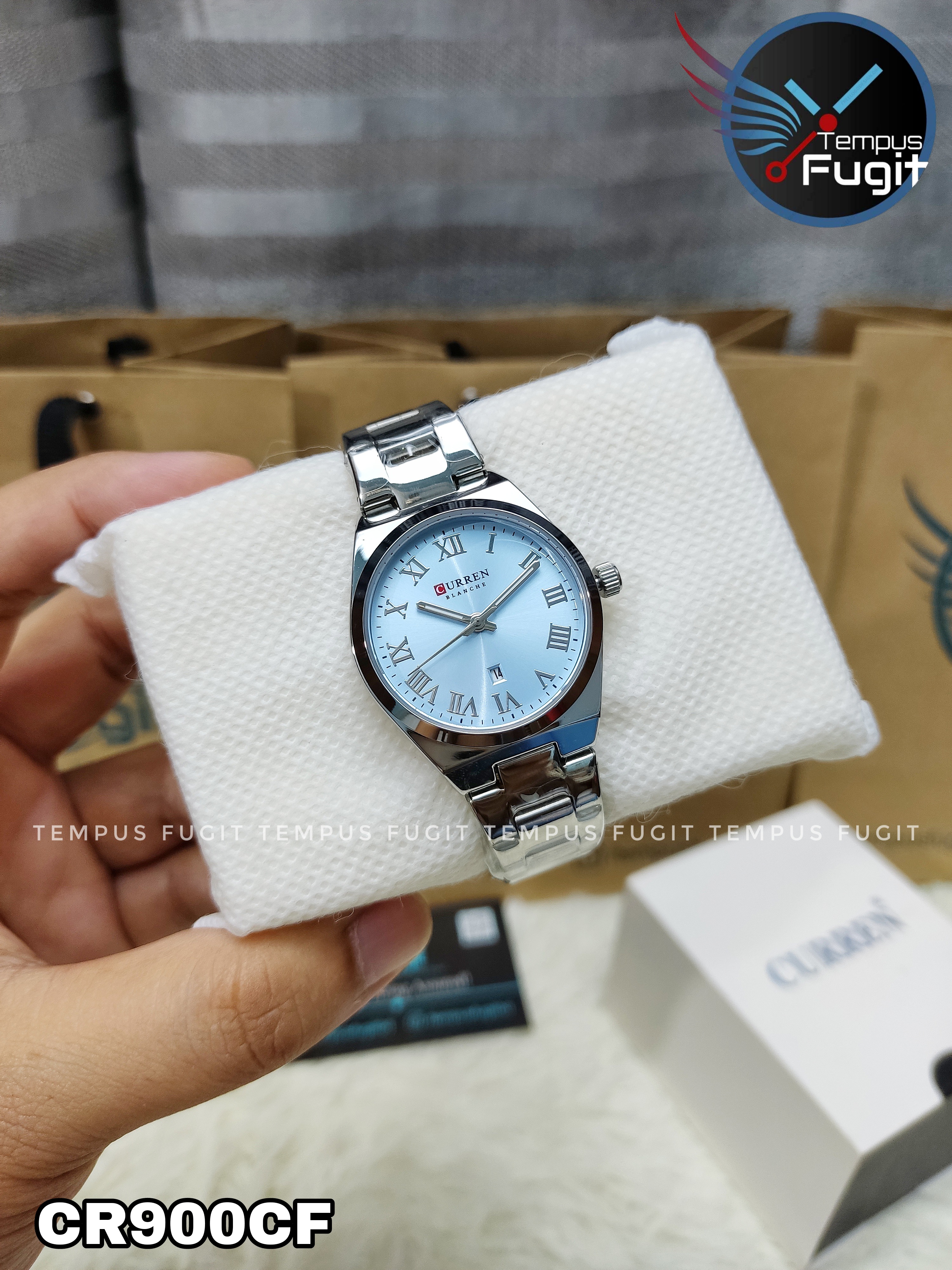 Curren 9095 Ladies Chain Watch- Seablue Dial- Silver Bezel- Silver Chain- TF Code CR900CF_img_4