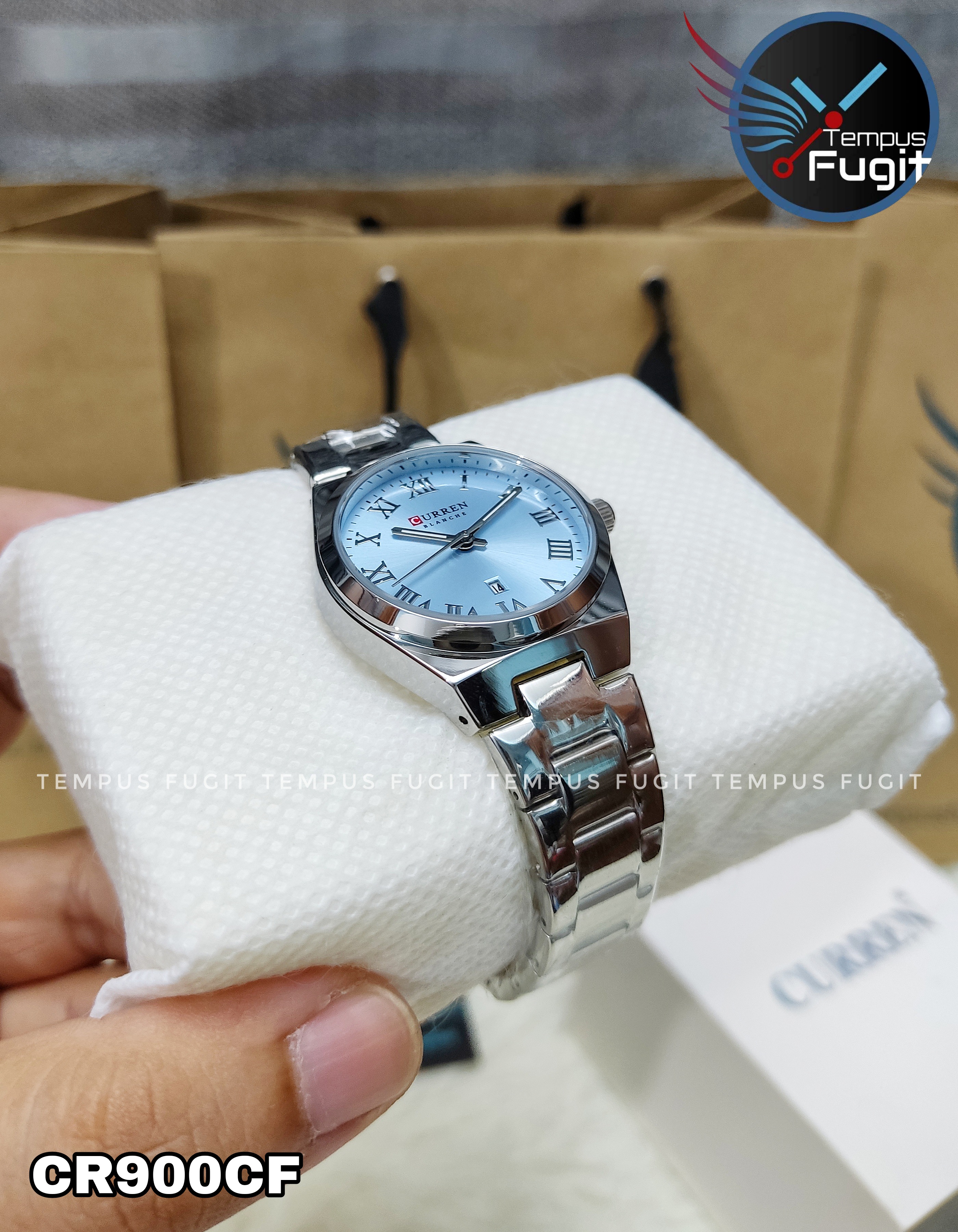 Curren 9095 Ladies Chain Watch- Seablue Dial- Silver Bezel- Silver Chain- TF Code CR900CF_img_5