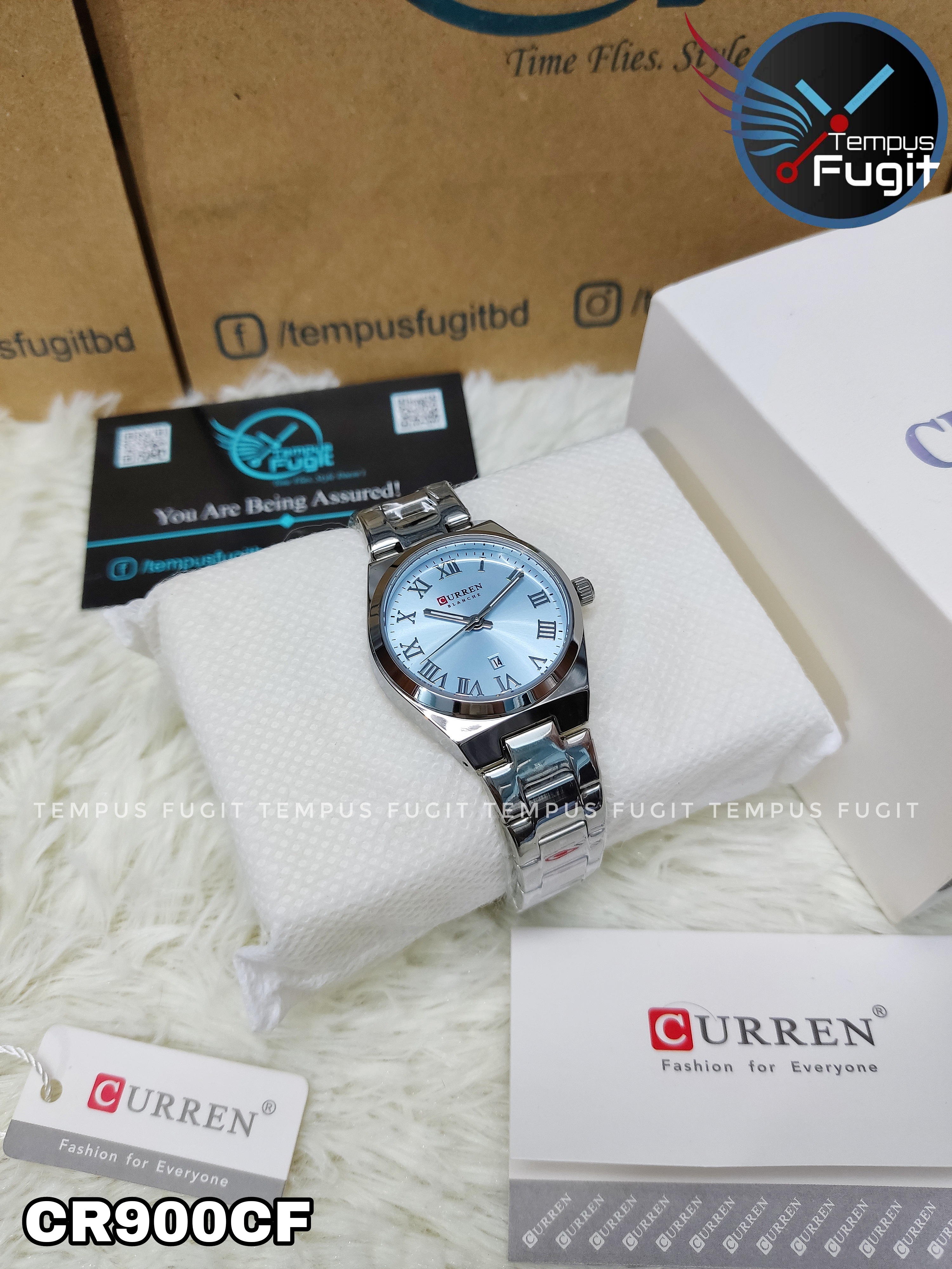 Curren 9095 Ladies Chain Watch- Seablue Dial- Silver Bezel- Silver Chain- TF Code CR900CF_img_6