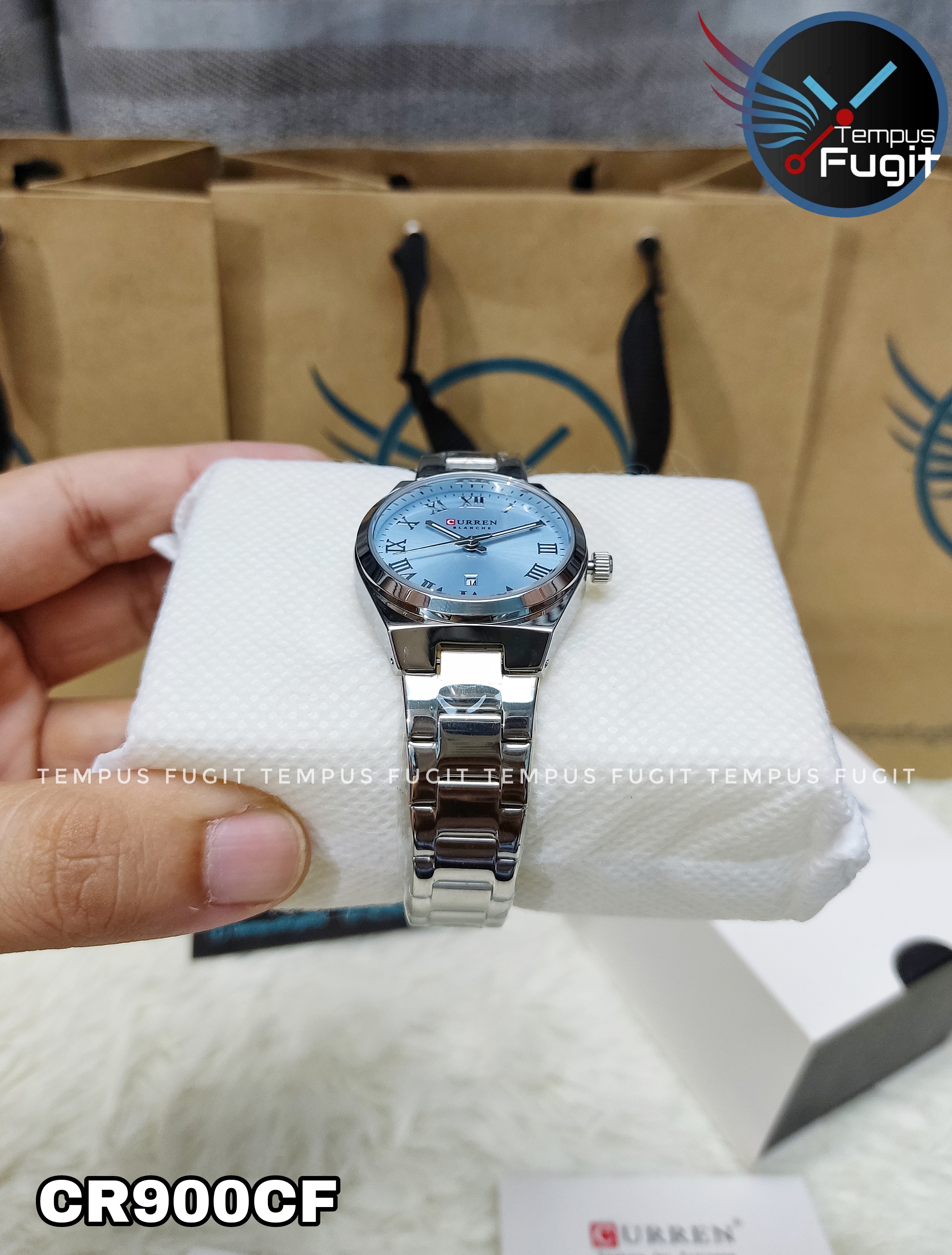 Curren 9095 Ladies Chain Watch- Seablue Dial- Silver Bezel- Silver Chain- TF Code CR900CF_img_7
