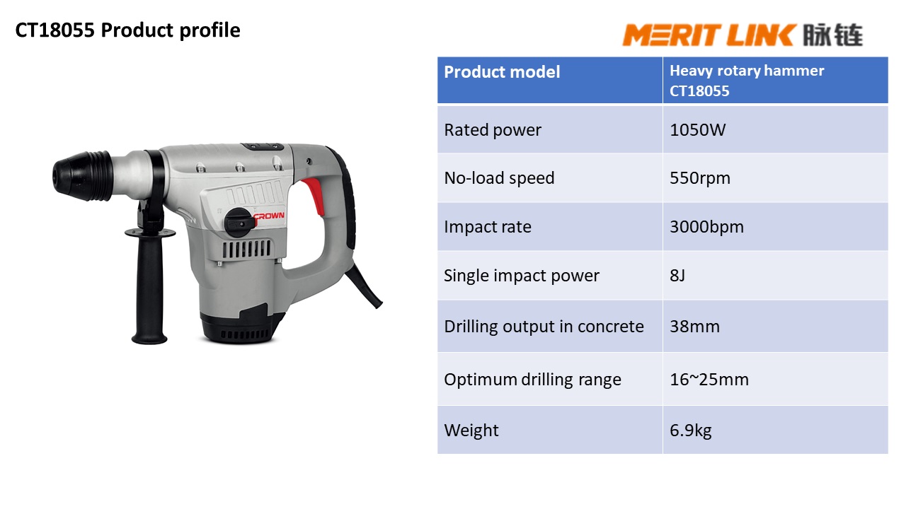 CROWN CT18055 Professional Rotary hammer, 38mm, 1050W, 8J; CT18055_img_2