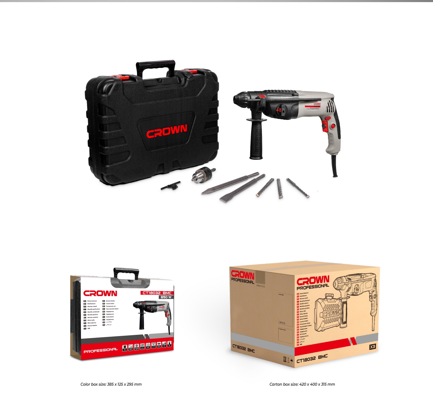 CROWN CT18032 Professional Light Rotary Hammer SDS-Plus, 26mm, 850W, 2.2J; CT18032_img_1