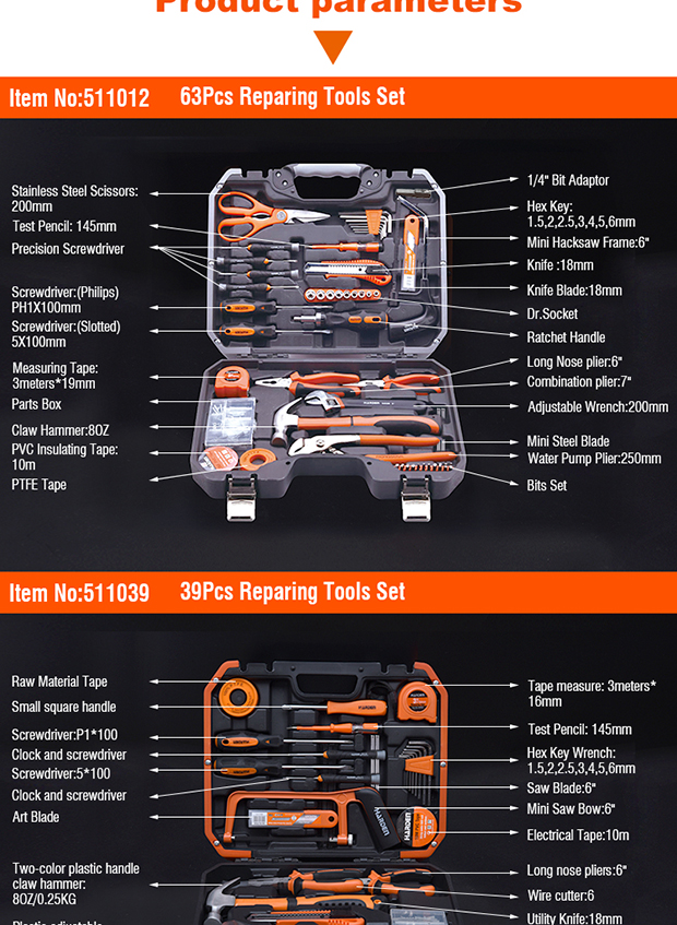 Harden 63 Pcs Tools Set Professional Germany Design Portable Household Repairing Electrician Hand Hardware Tool Set with Blow Case 511012_img_7