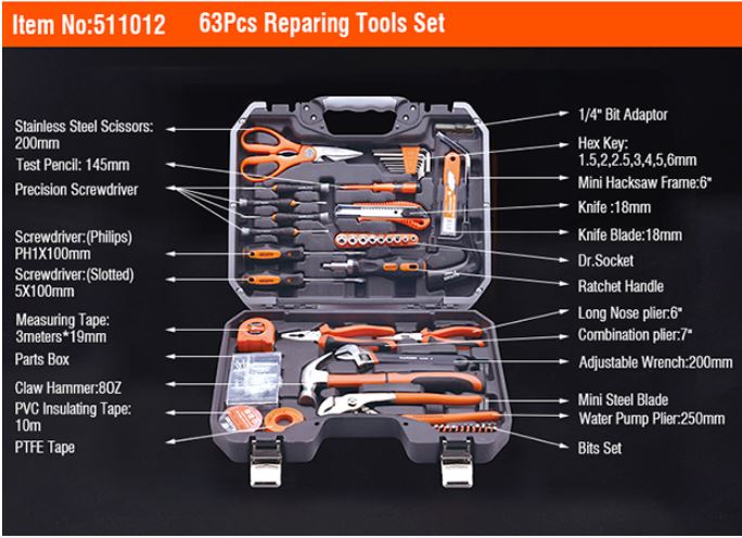 Harden 63 Pcs Tools Set Professional Germany Design Portable Household Repairing Electrician Hand Hardware Tool Set with Blow Case 511012_img_9