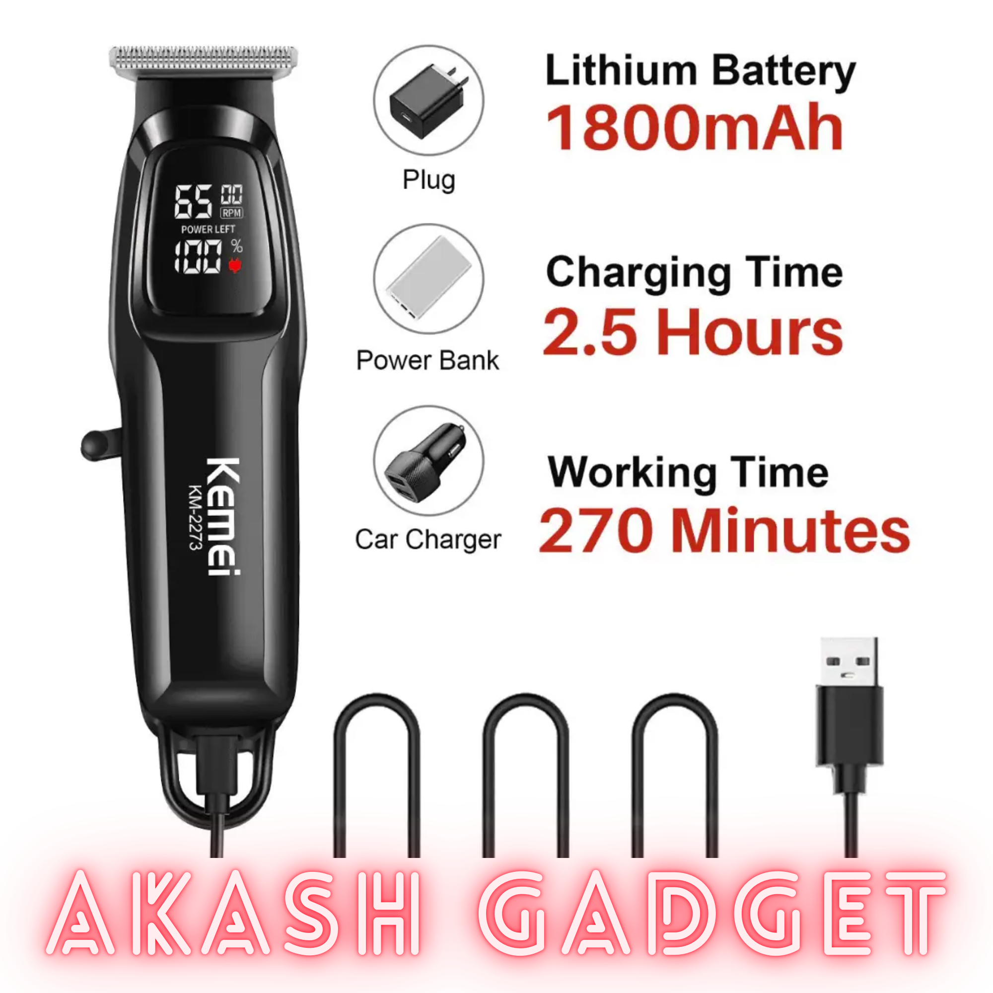 Kemei KM-2273 Hair Clipper and Beard Trimmer for Men_img_4