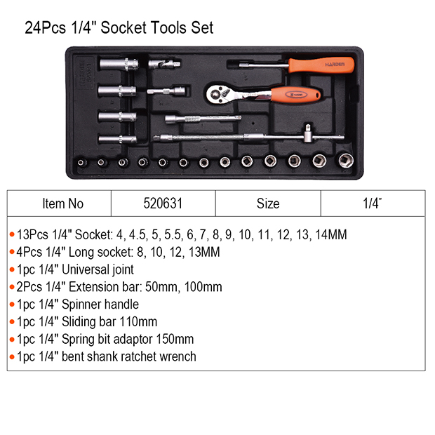 HARDEN 24Pcs 1/4" inch Drive Socket Tools Set Wrench Set 520631_img_6