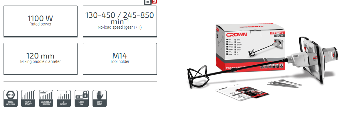 CROWN CT10049 Professional Electric Hand Mixer, Power Mixer, 120mm, 1050W; CT10049_img_3