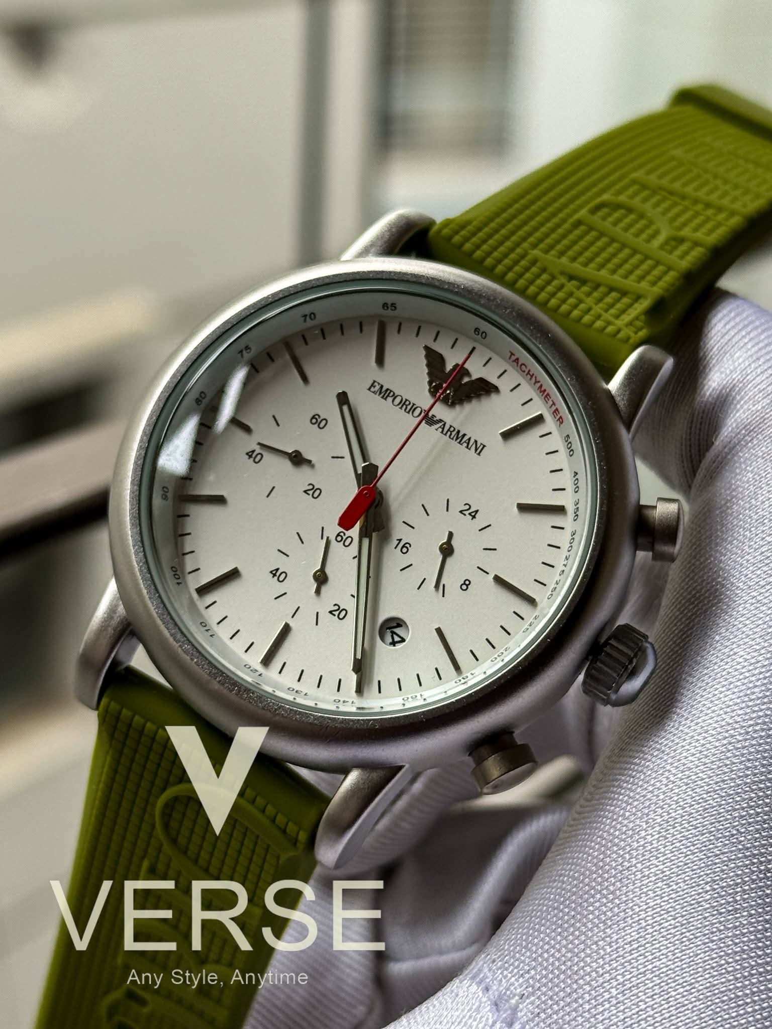 Armani Chrono Green Belt White Dial