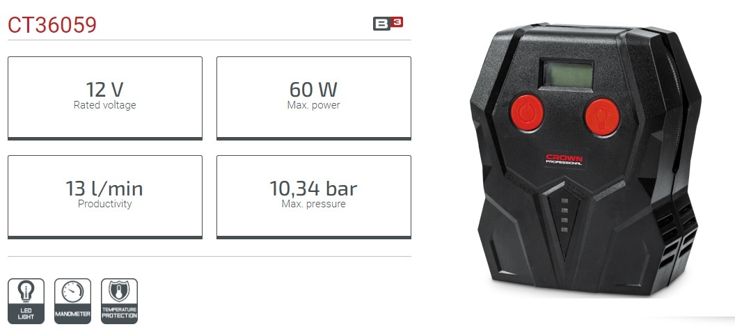 CROWN CT36059 Professional Vehicle Compressor, 12V, 60W, 10.34bar, 13L/min; CT36059_img_4