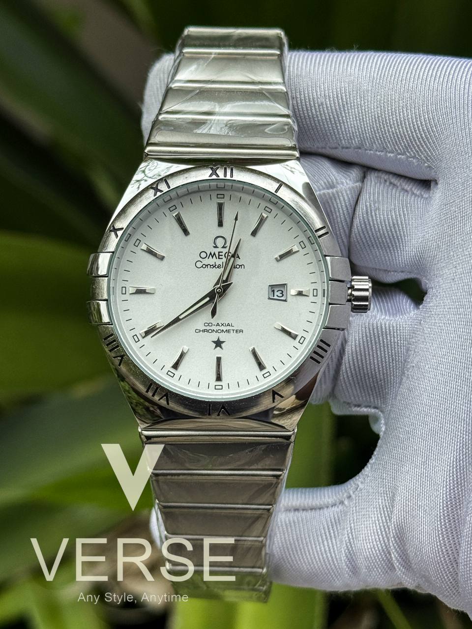Omega constellation white dial silver digit sweep